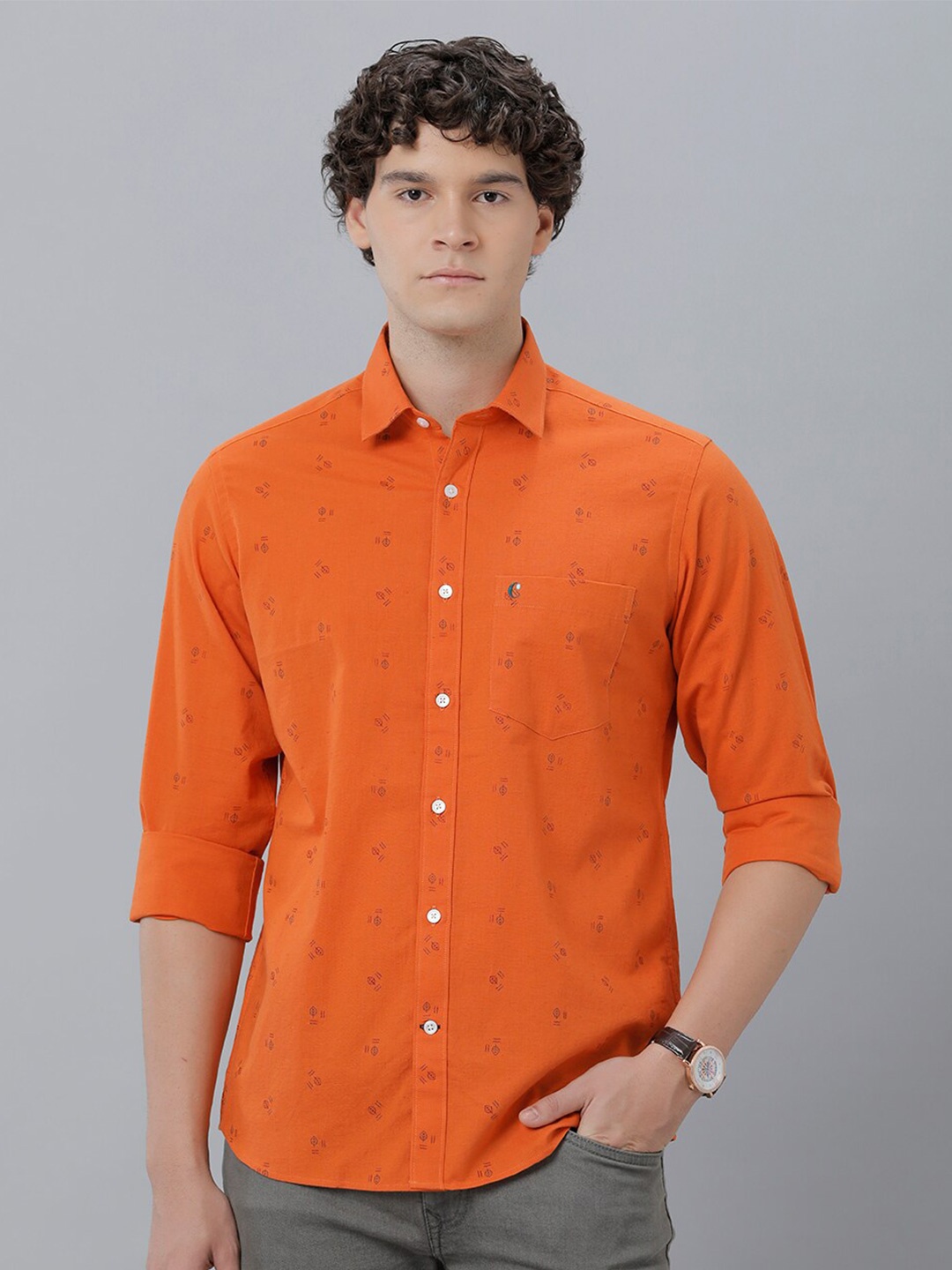 

CAVALLO by Linen Club Opaque Floral Printed Casual Shirt, Orange