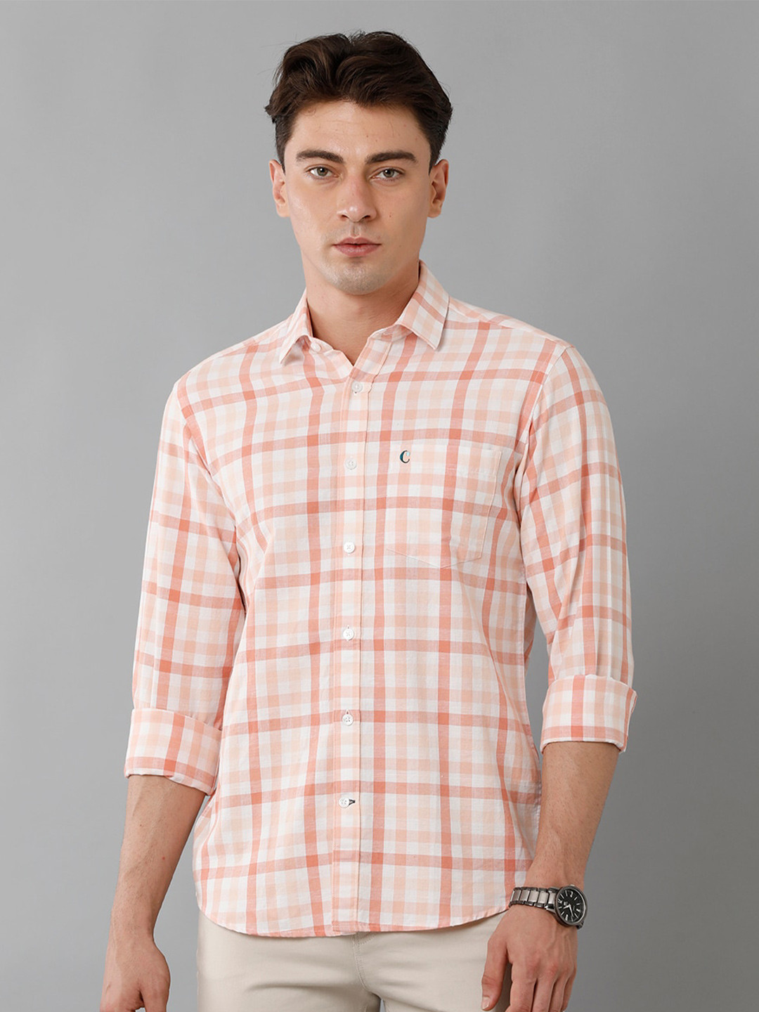 

CAVALLO by Linen Club Tartan Checked Casual Shirt, Pink