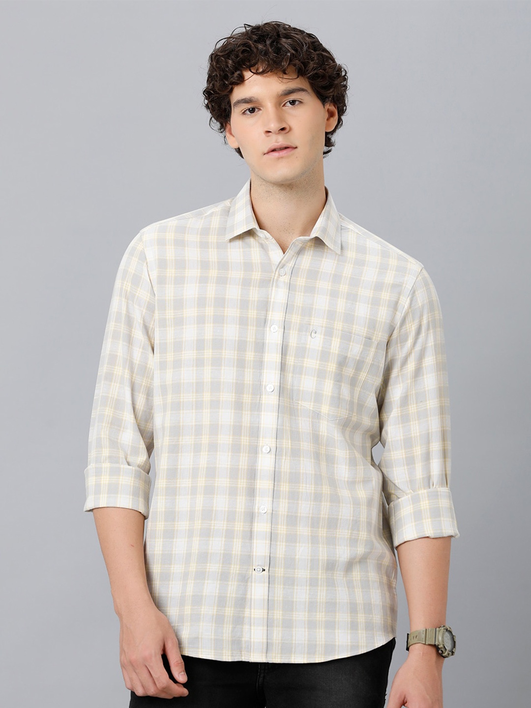 

CAVALLO by Linen Club Tartan Checks Casual Shirt, Grey