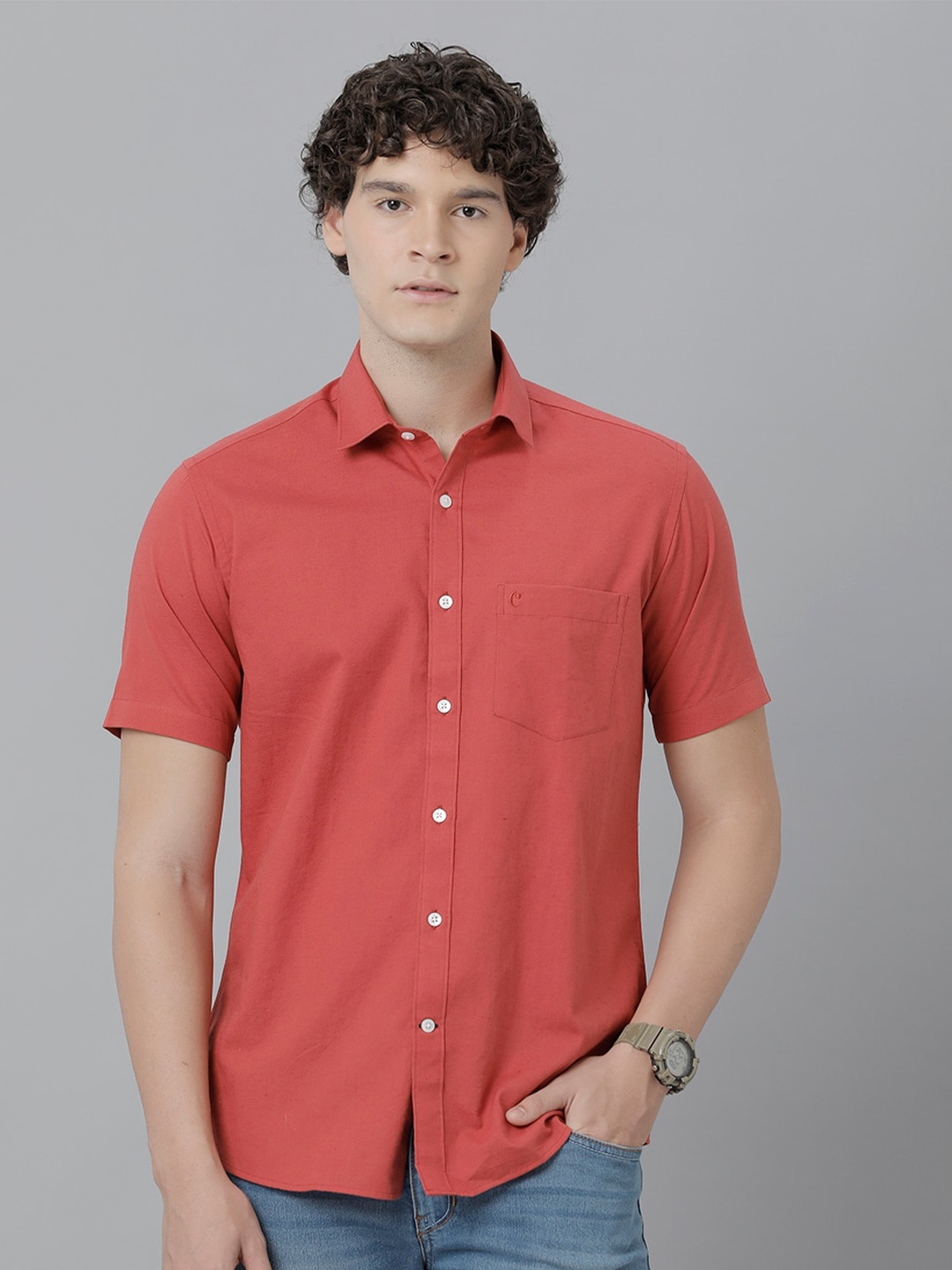 

CAVALLO by Linen Club Spread Collar Casual Shirt, Red