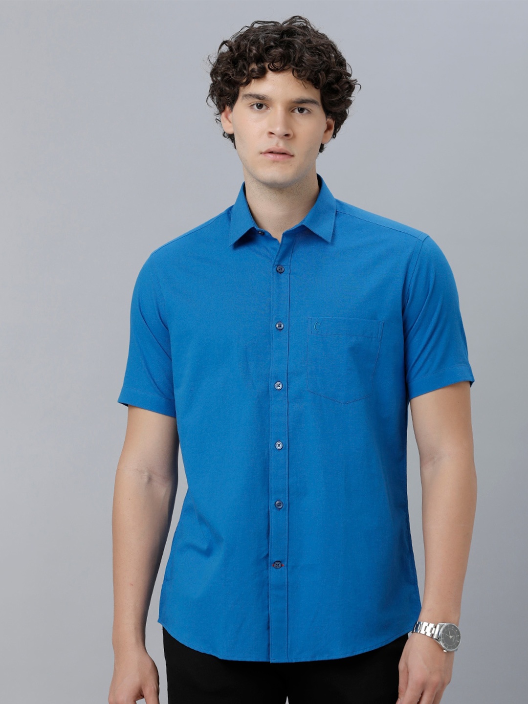 

CAVALLO by Linen Club Spread Collar Opaque Casual Shirt, Blue