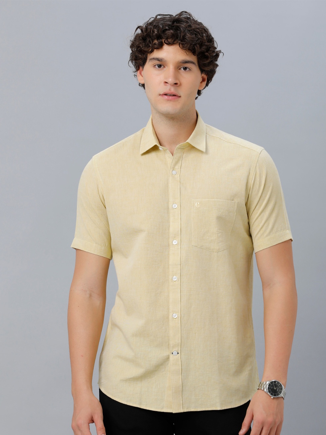 

CAVALLO by Linen Club Spread Collar Linen Casual Shirt, Yellow