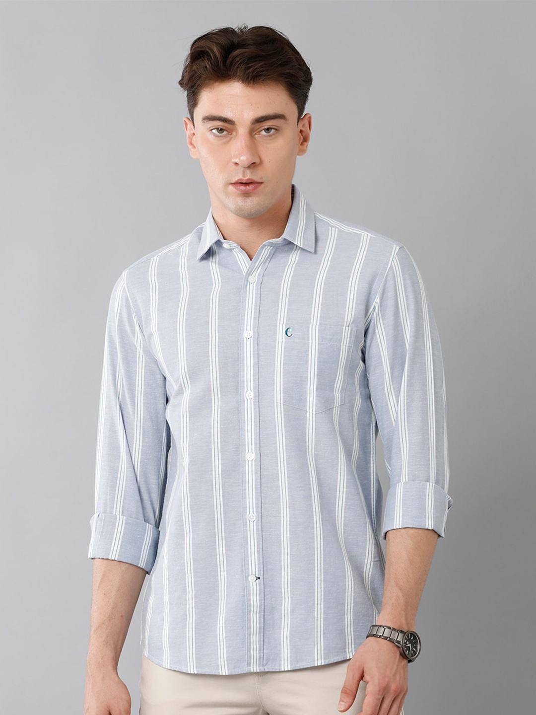 

CAVALLO by Linen Club Vertical Striped Opaque Casual Shirt, Blue