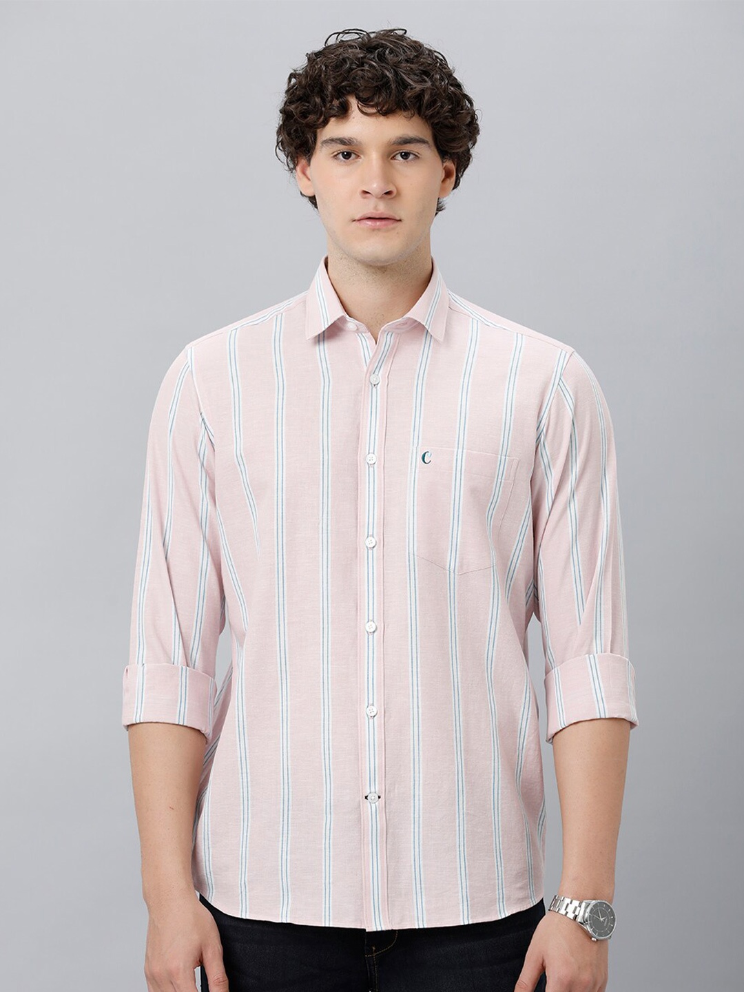 

CAVALLO by Linen Club Vertical Striped Casual Shirt, Pink