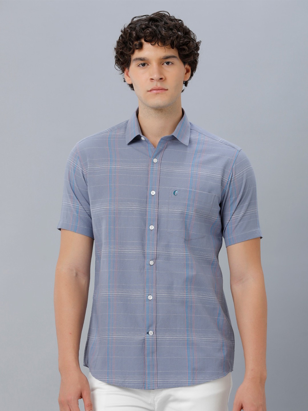 

CAVALLO by Linen Club Spread Collar Opaque Checked Casual Shirt, Grey