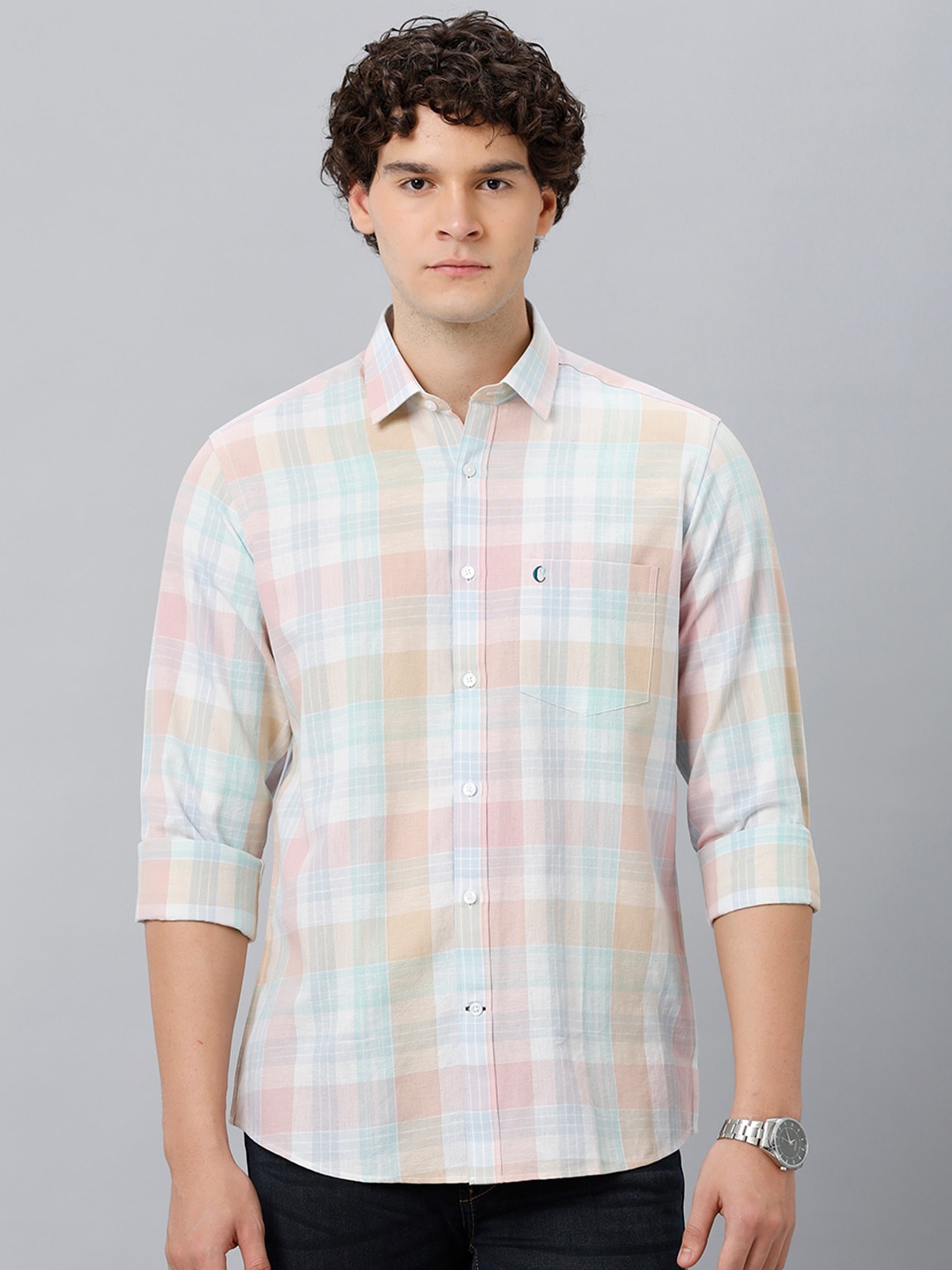 

CAVALLO by Linen Club Tartan Checks Casual Shirt, Pink