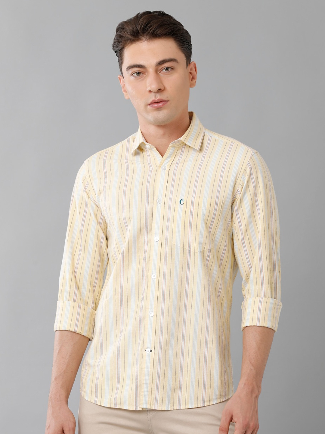 

CAVALLO by Linen Club Vertical Striped Pure Linen Casual Shirt, Yellow