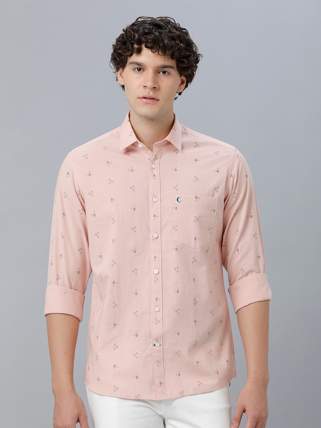 

CAVALLO by Linen Club Opaque Printed Linen Casual Shirt, Pink