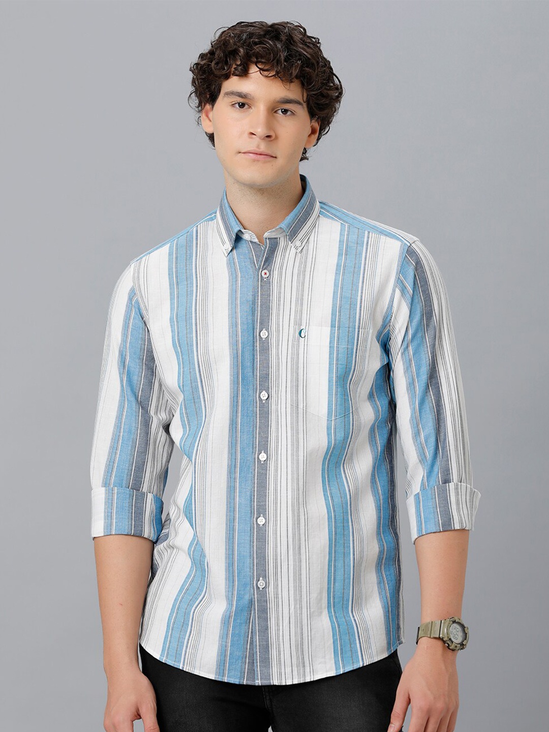 

CAVALLO by Linen Club Opaque Striped Casual Shirt, Blue