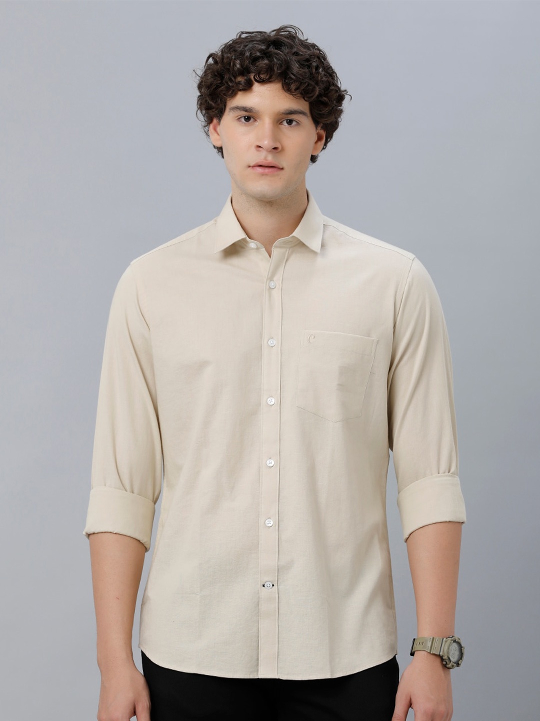 

CAVALLO by Linen Club Spread Collar Casual Shirt, Beige