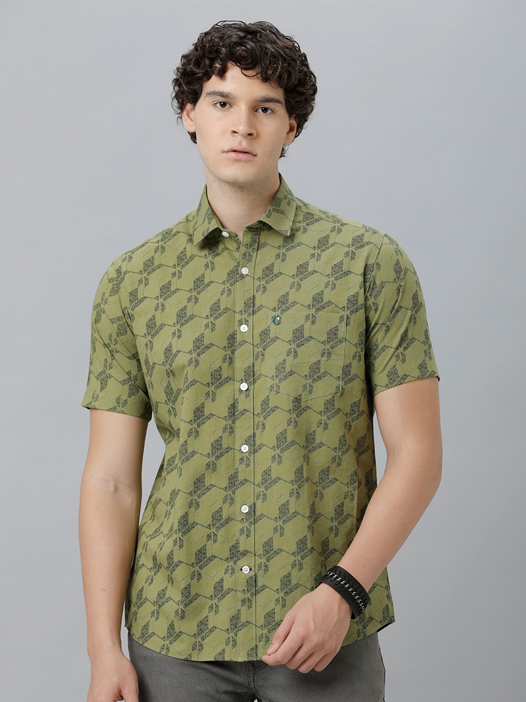 

CAVALLO by Linen Club Printed Opaque Casual Shirt, Green