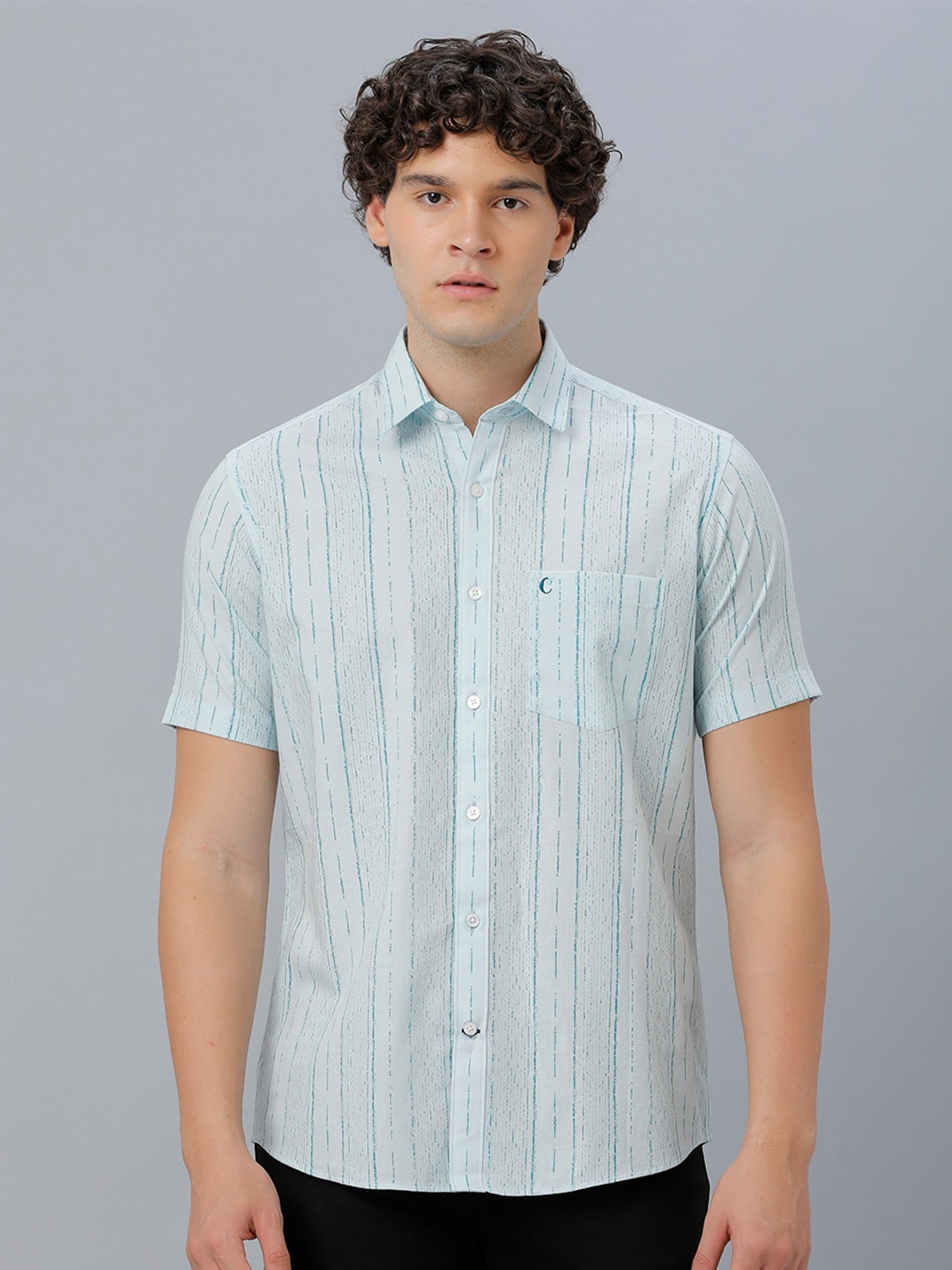 

CAVALLO by Linen Club Vertical Striped Opaque Casual Shirt, Turquoise blue