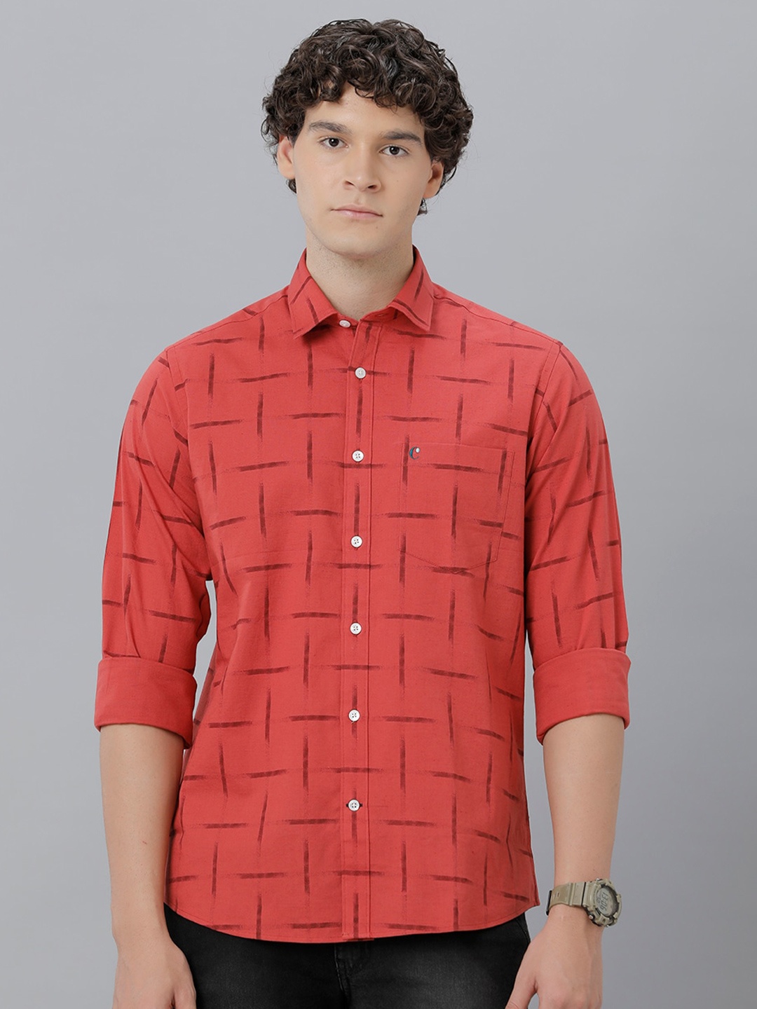 

CAVALLO by Linen Club Printed Spread Collar Casual Shirt, Red