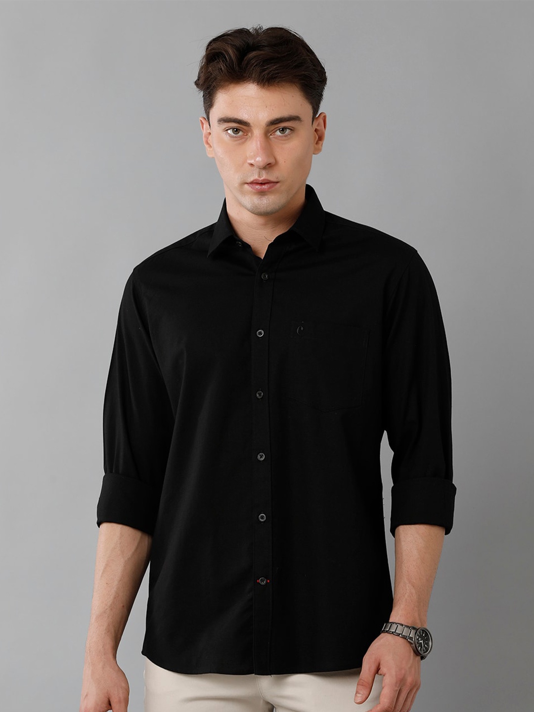 

CAVALLO by Linen Club Opaque Regular Fit Casual Shirt, Black