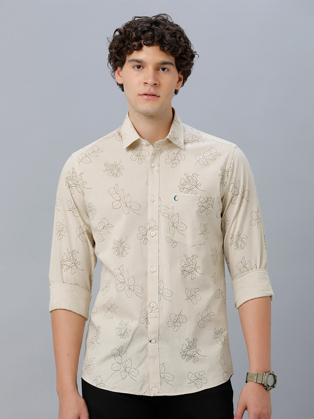 

CAVALLO by Linen Club Floral Printed Casual Shirt, Beige