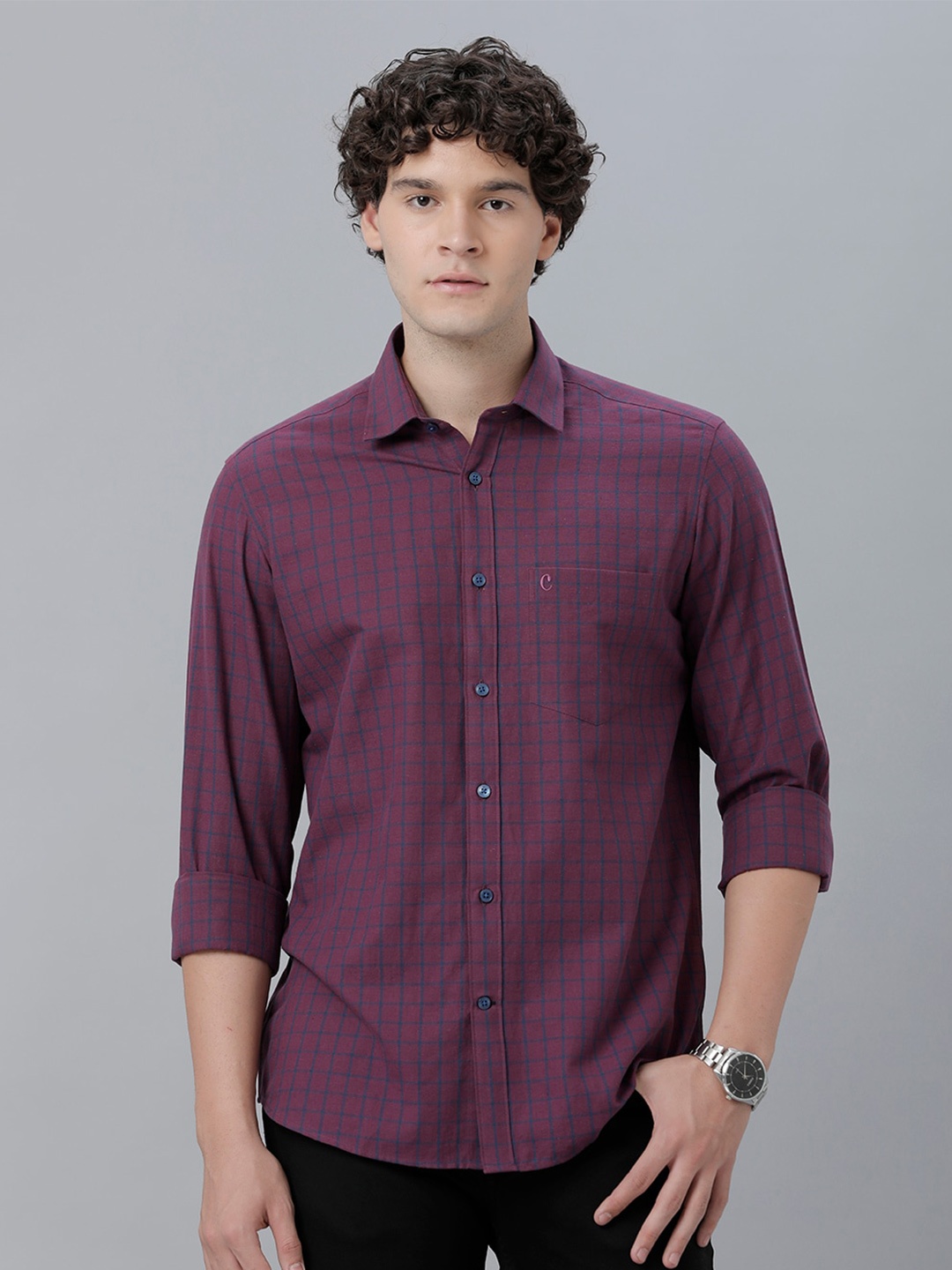 

CAVALLO by Linen Club Checked Opaque Casual Shirt, Purple