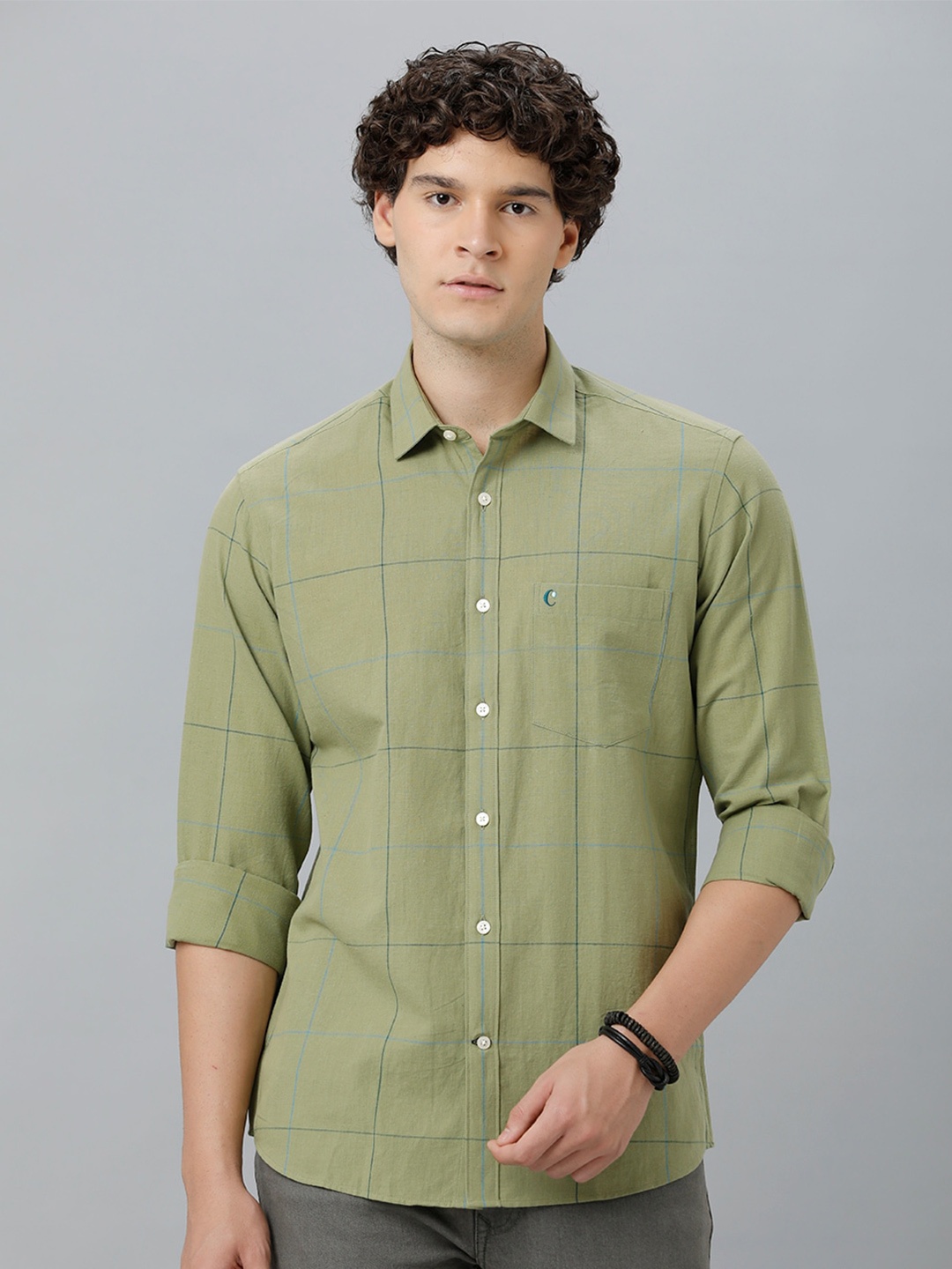 

CAVALLO by Linen Club Windowpane Checked Linen Casual Shirt, Green