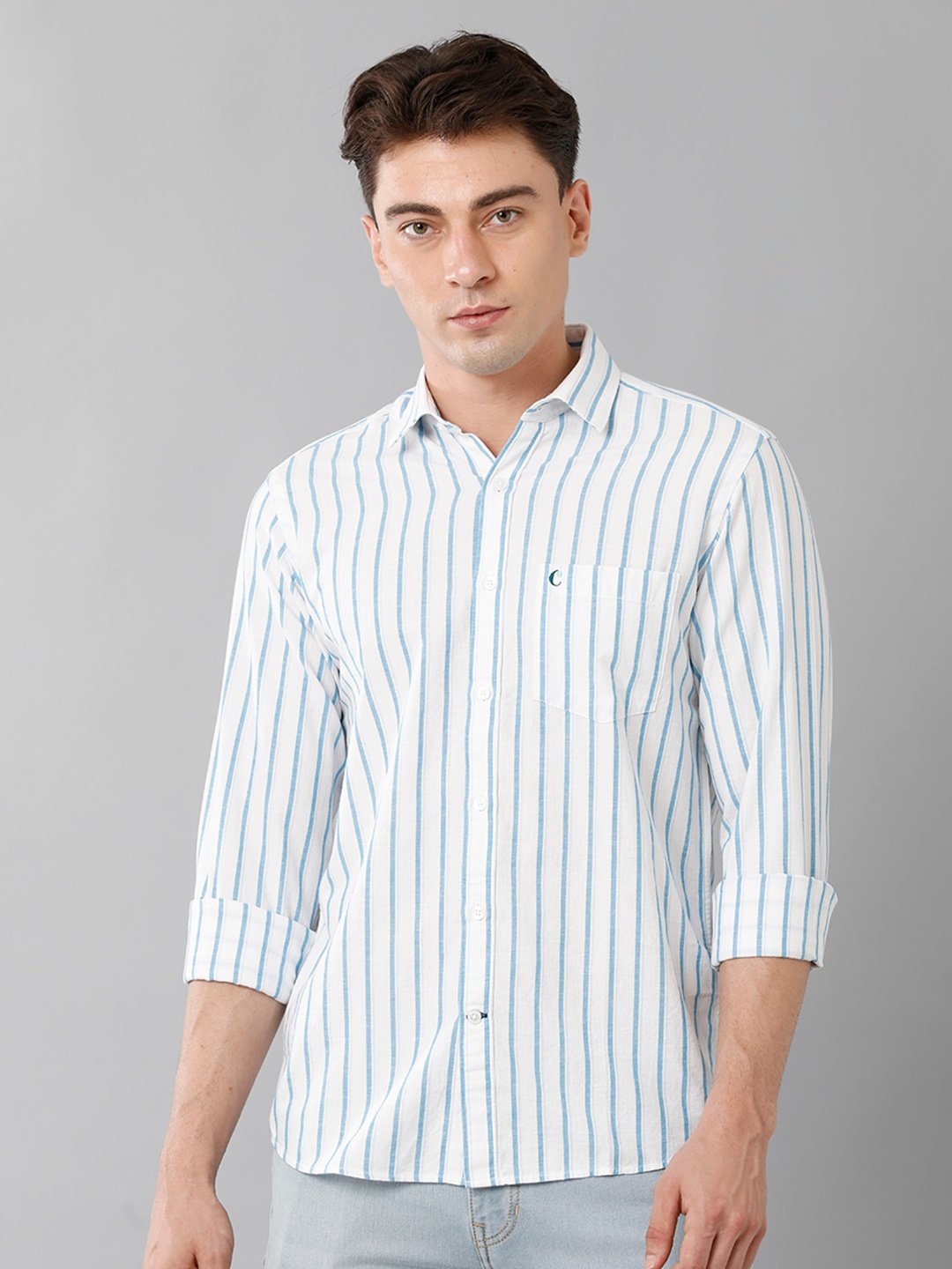 

CAVALLO by Linen Club Striped Opaque Casual Shirt, Blue