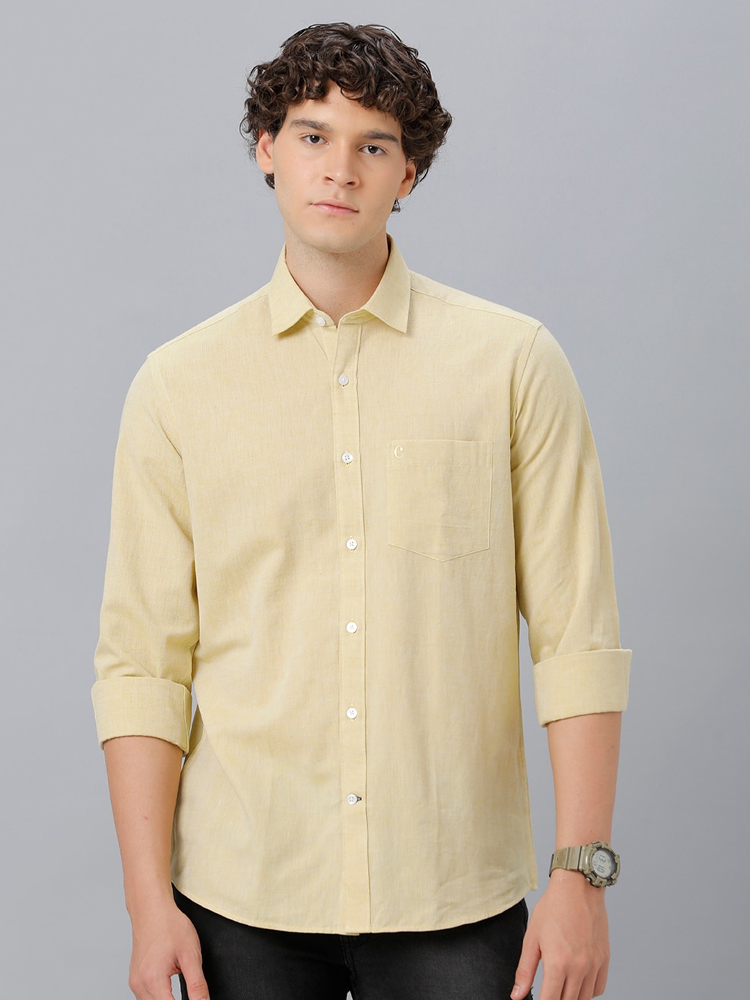 

CAVALLO by Linen Club Spread Collar Casual Shirt, Yellow