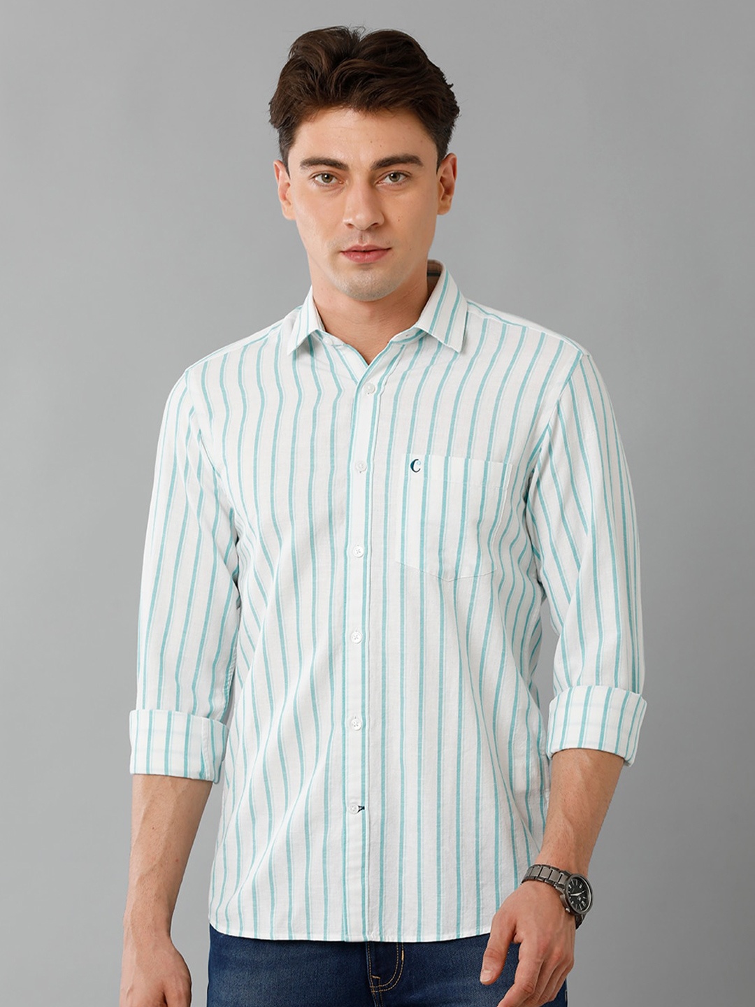 

CAVALLO by Linen Club Opaque Striped Regular Fit Casual Shirt, Green