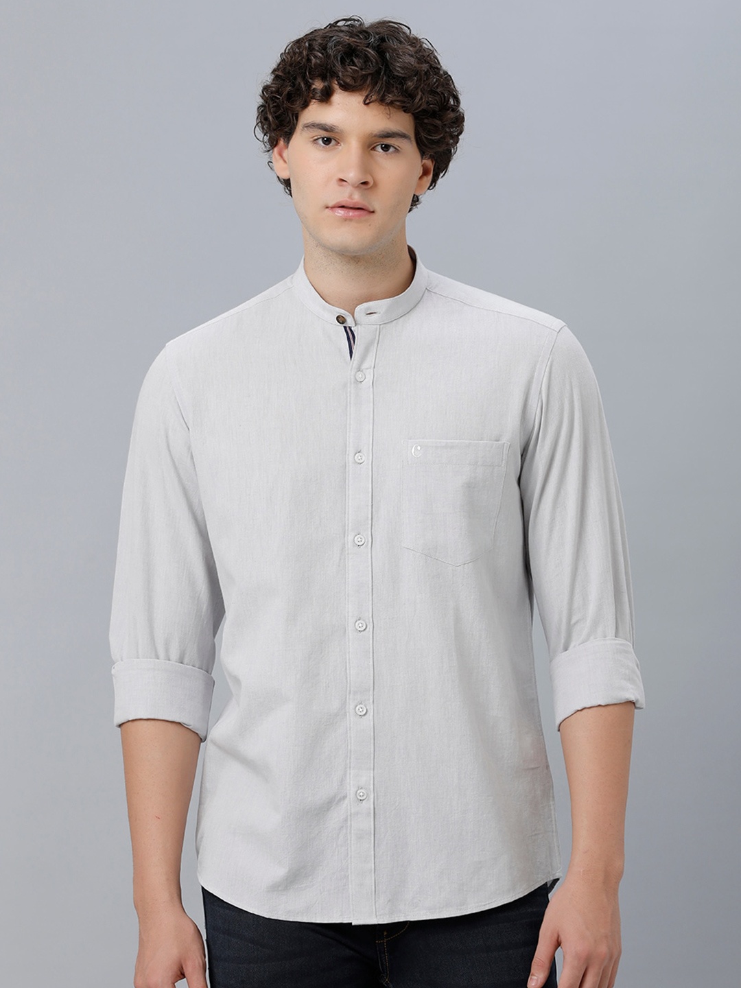 

CAVALLO by Linen Club Long Sleeves Band Collar Casual Linen Shirt, Grey