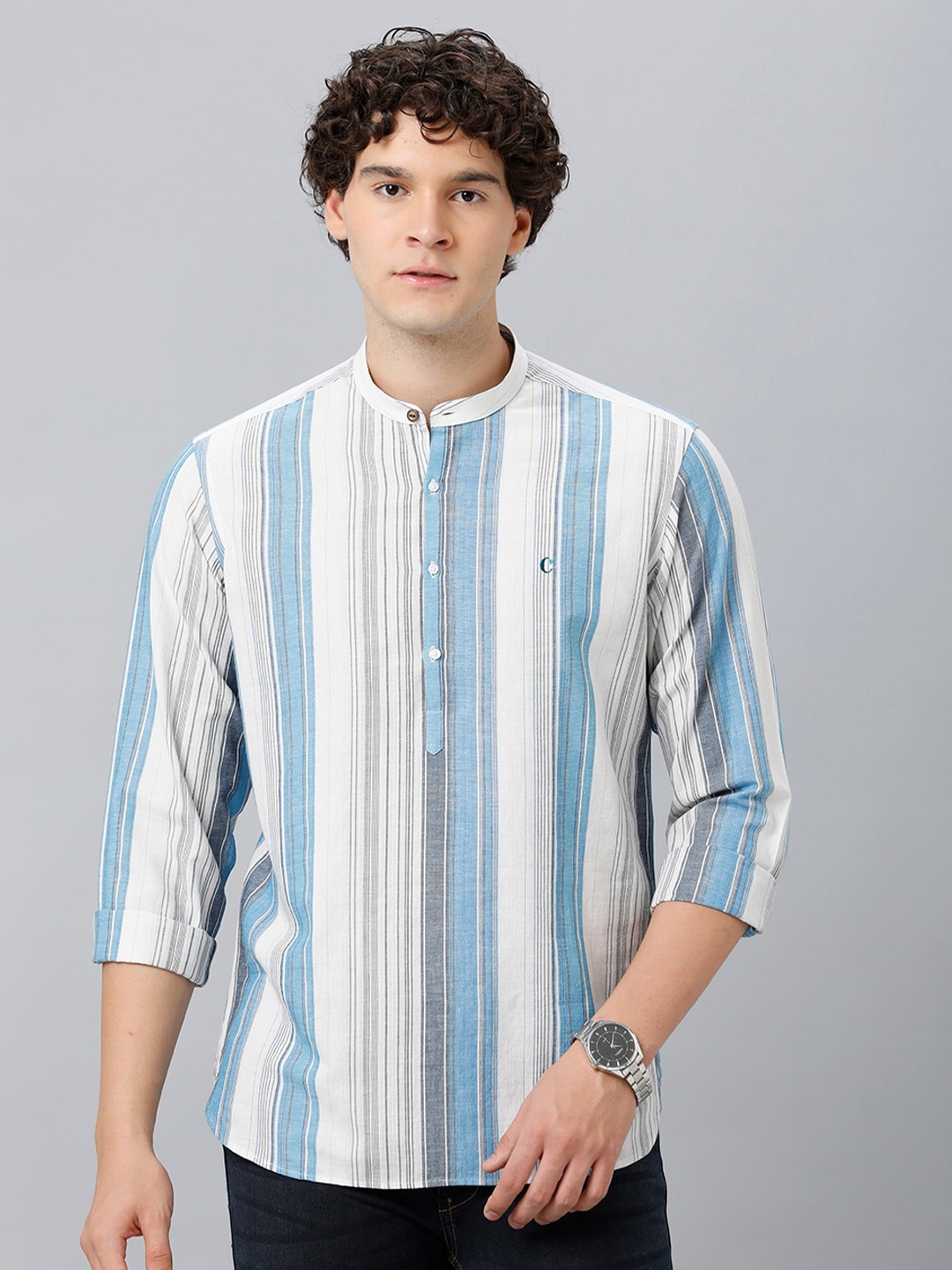 

CAVALLO by Linen Club Opaque Striped Regular Fit Casual Shirt, Blue