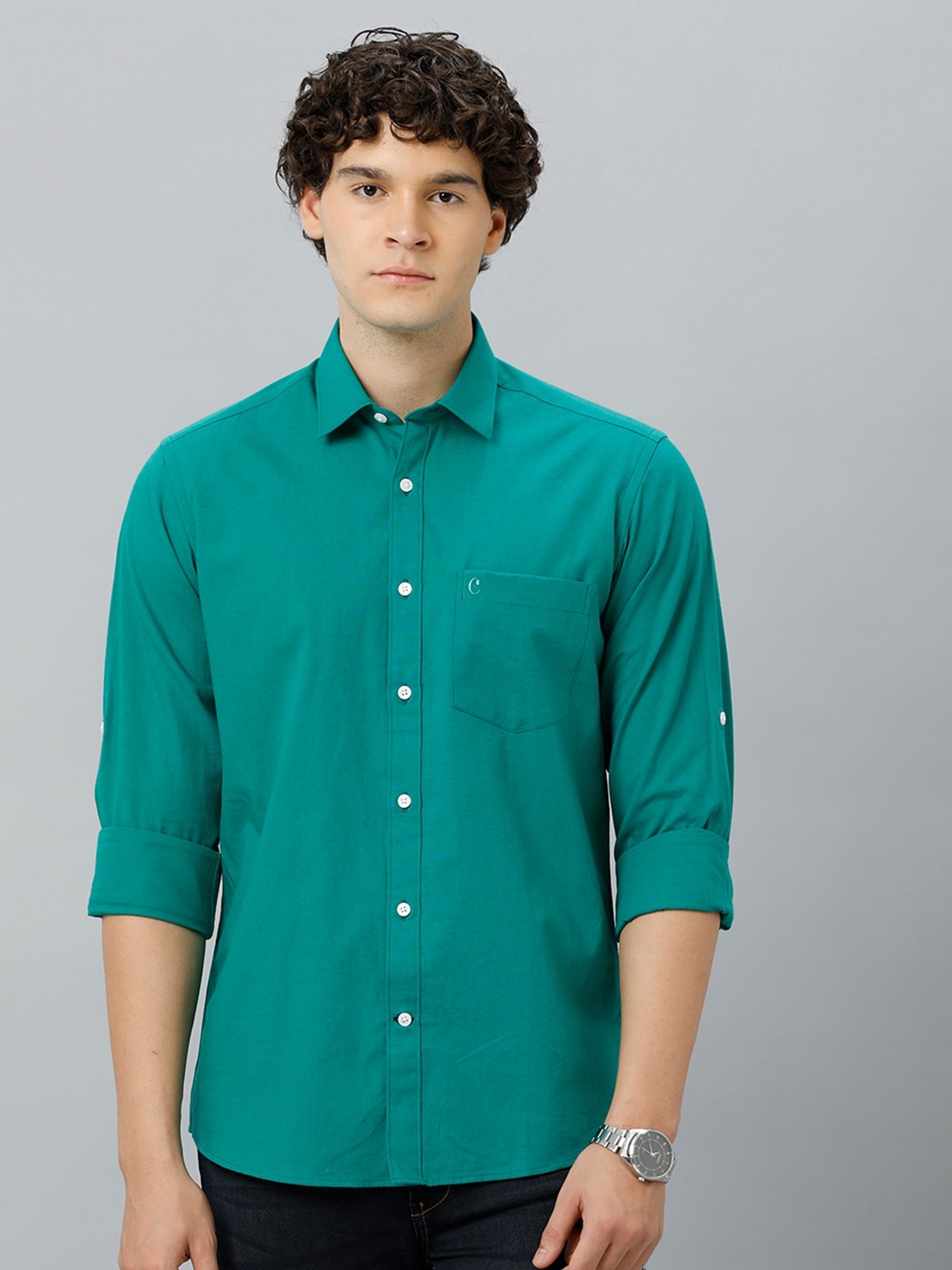 

CAVALLO by Linen Club Spread Collar Linen Cotton Casual Shirt, Green