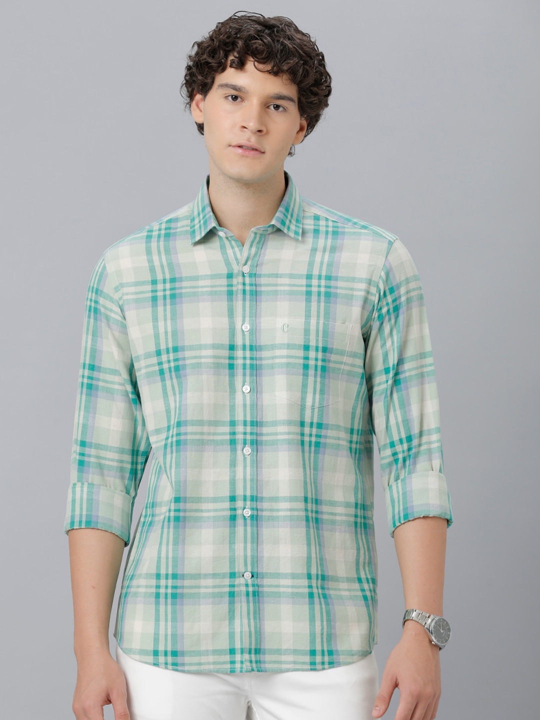 

CAVALLO by Linen Club Tartan Checks Opaque Checked Regular Fit Casual Shirt, Green