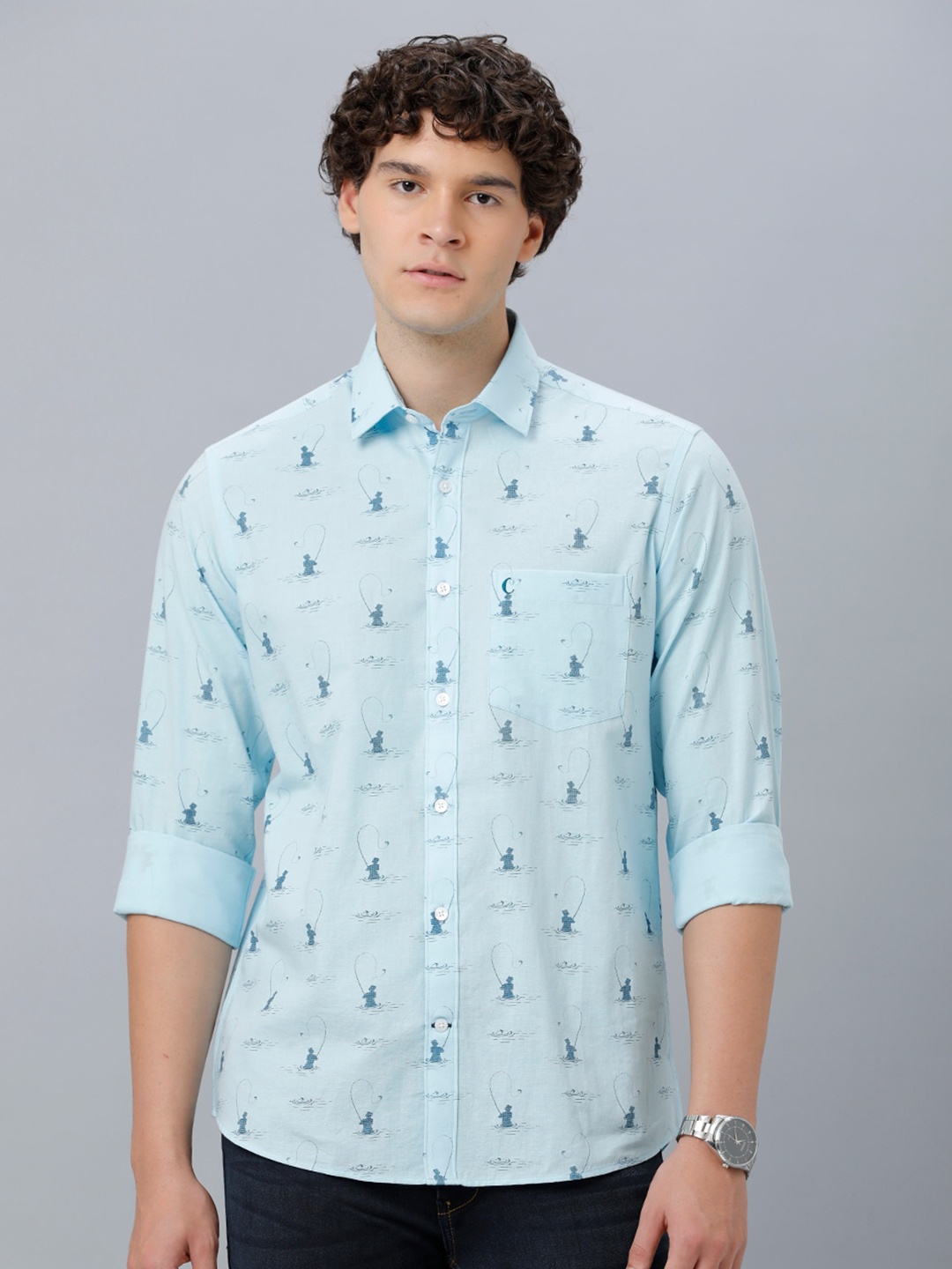 

CAVALLO by Linen Club Men Printed Casual Shirt, Blue