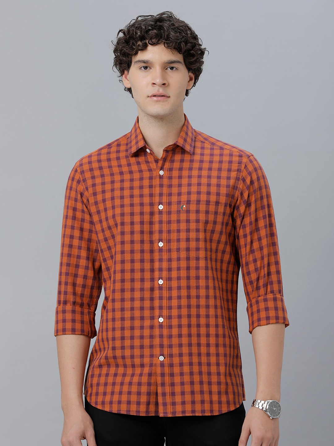 

CAVALLO by Linen Club Checked Opaque Casual Shirt, Orange