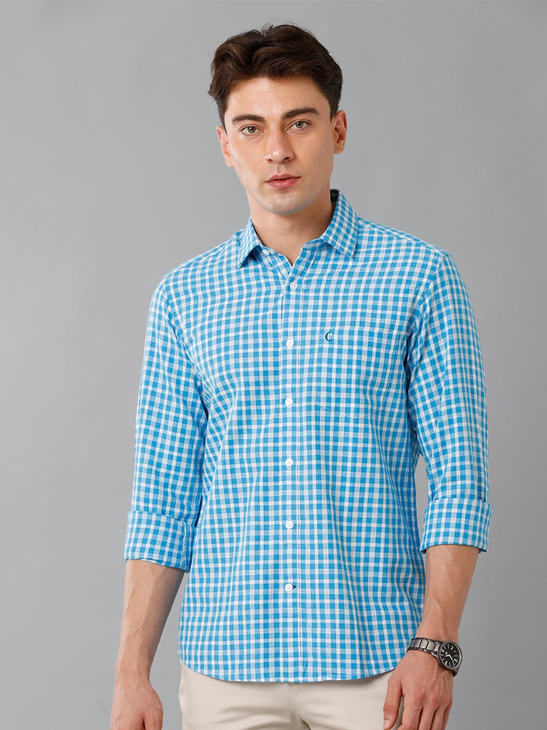 

CAVALLO by Linen Club Gingham Checked Casual Shirt, Blue