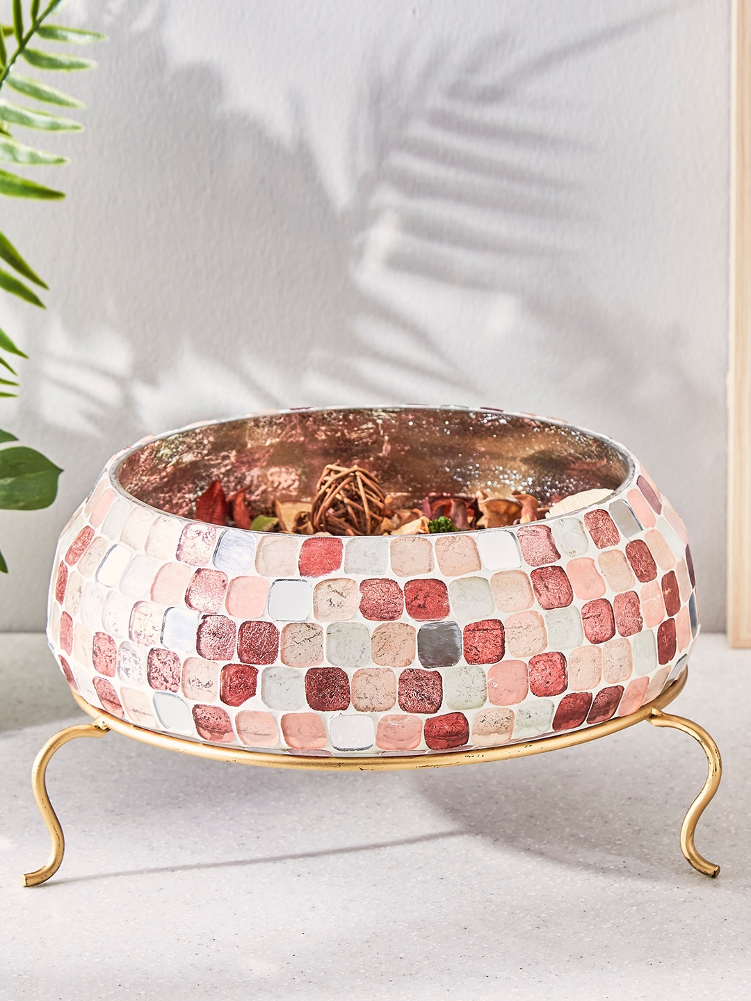 

Home Centre Corsica Glass Potpourri Bowl With Metal Stand, Gold