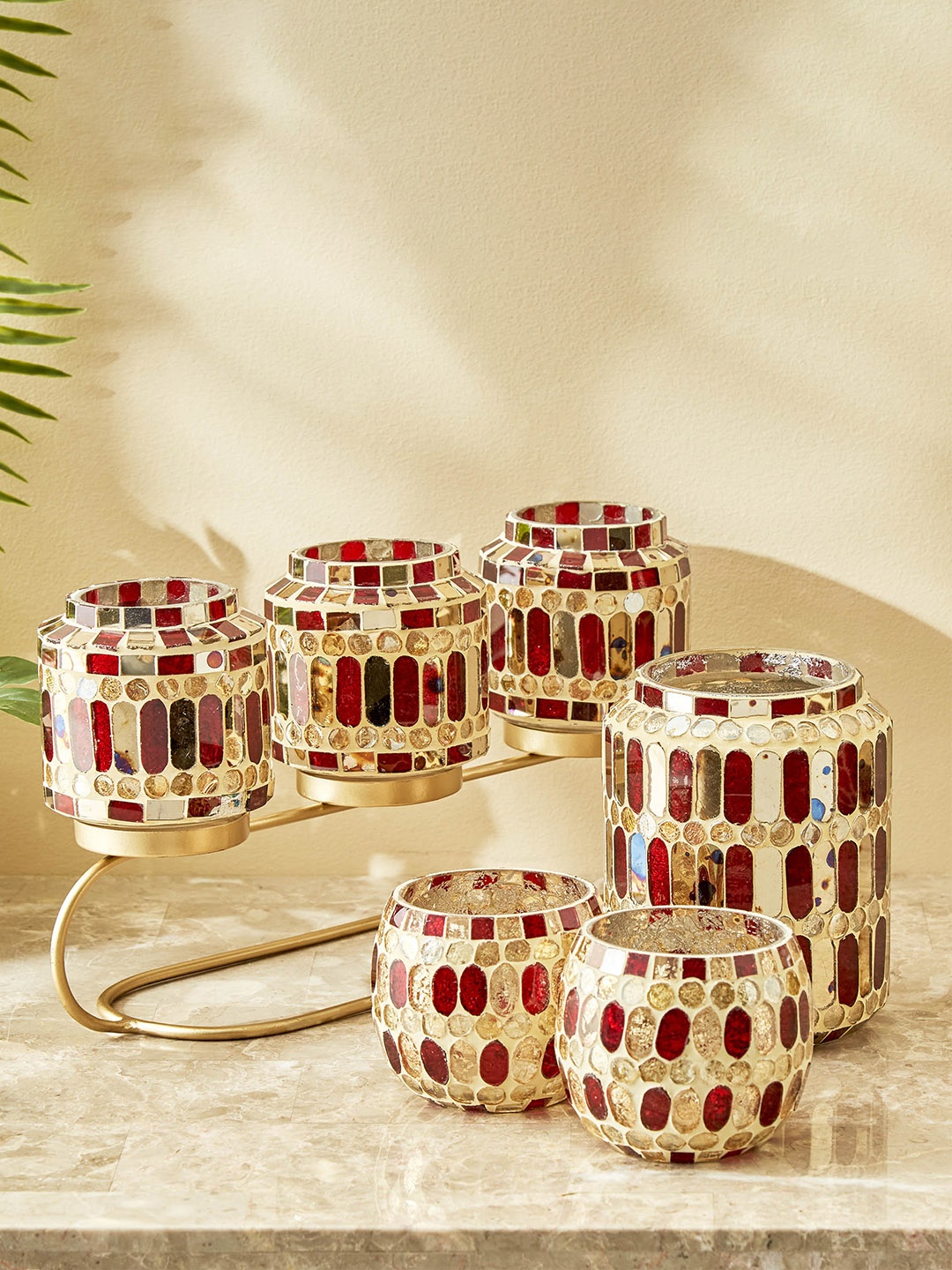 

Home Centre Mabel Glass & Mosaic Votive Candle Holder, Multi