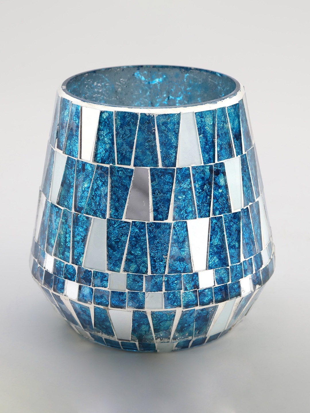 

Home Centre Mabel Decor Mosaic Glass Hurricane Candle Holder, Turquoise blue