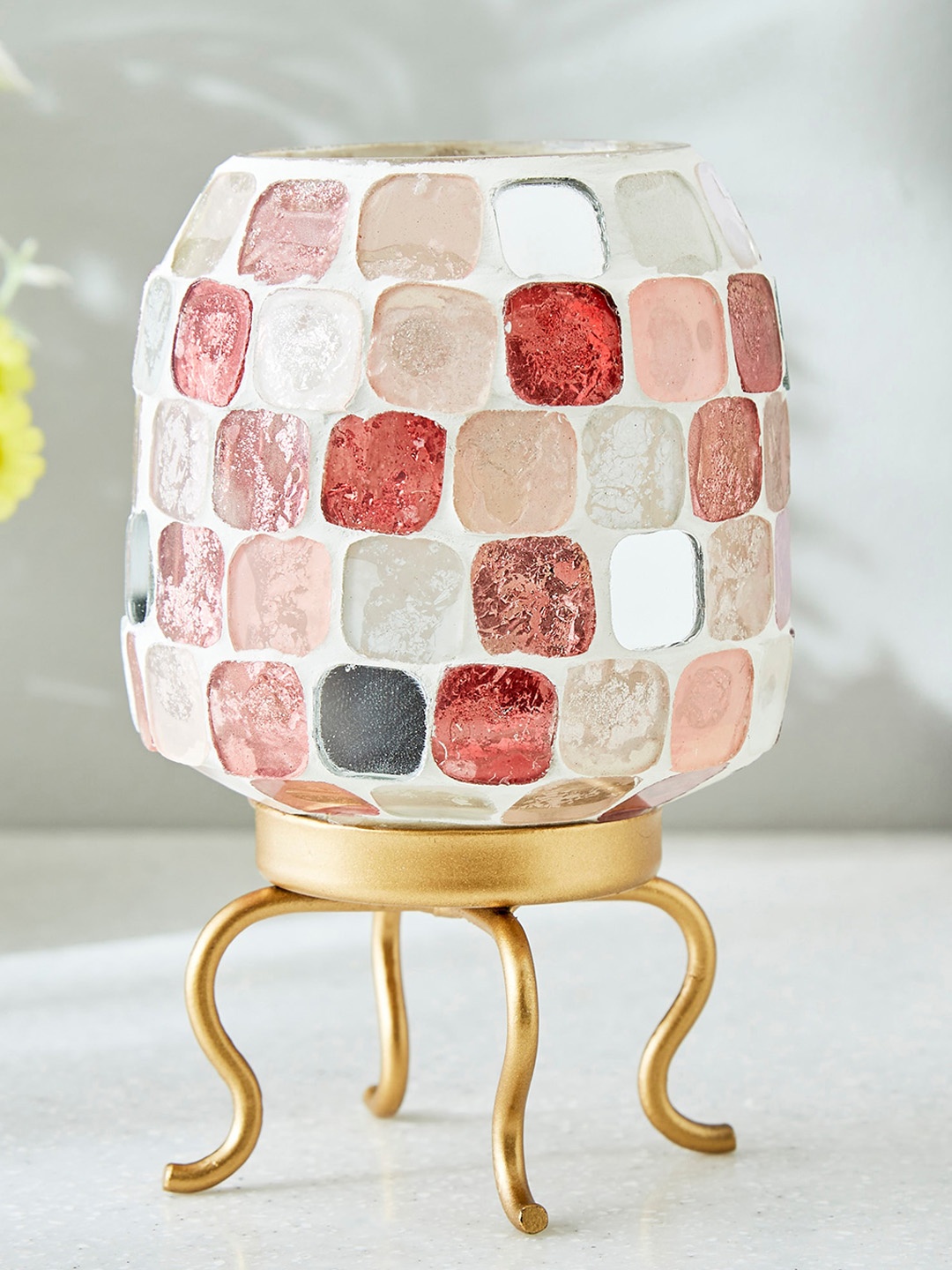 

Home Centre Corsica Glass Mosaic Votive Candle Holder with Iron Stand, Red