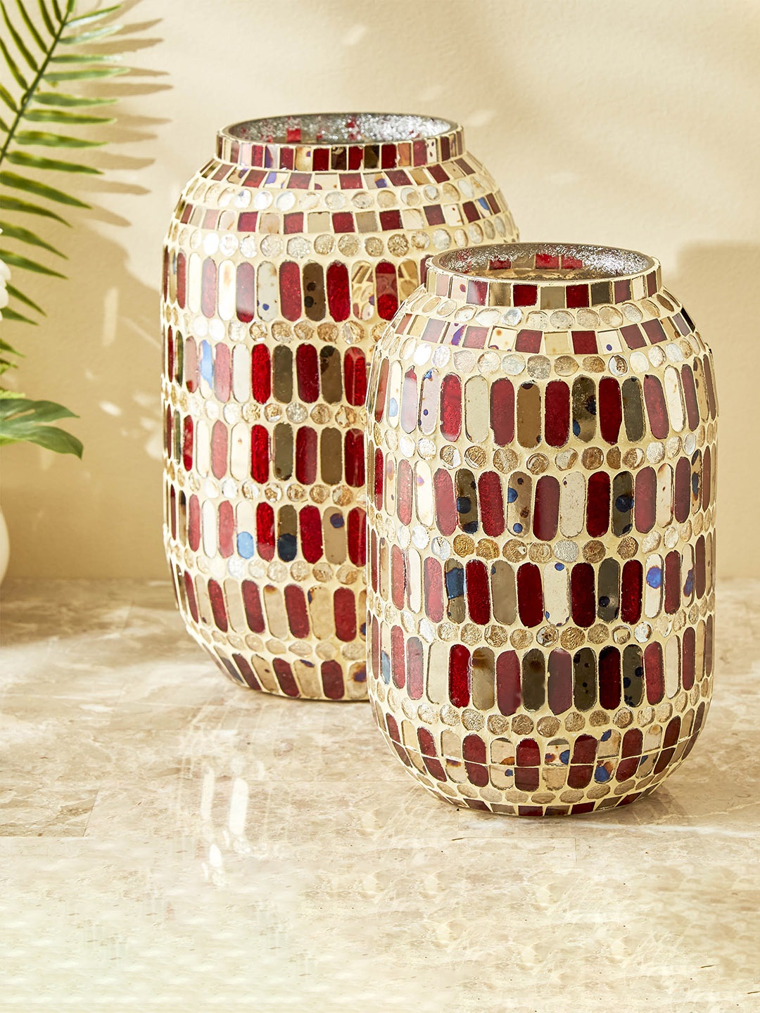 

Home Centre Mabel Glass & Mosaic Hurricane Candle Holder, Multi