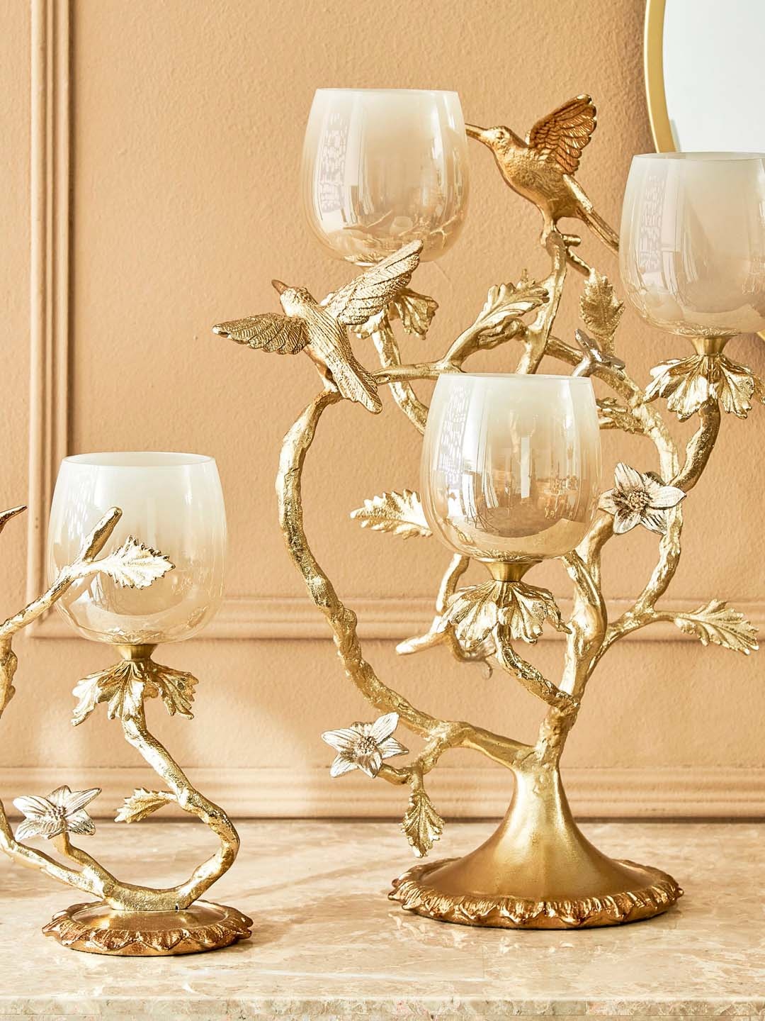 

Home Centre 3 Pieces Eternity Vivere Glass T-Light Holders With Metal Stand, Gold