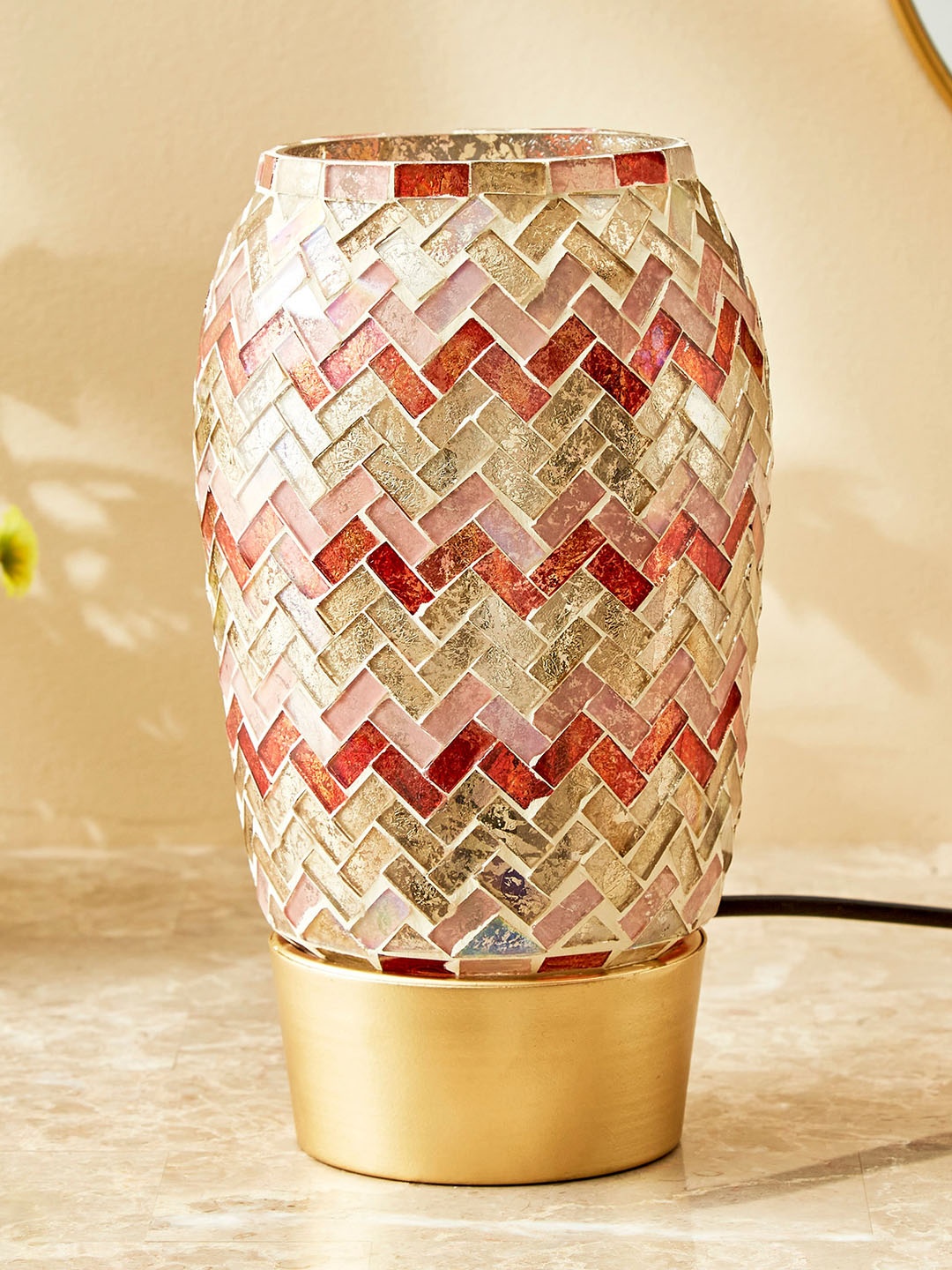 

Home Centre Red & Gold Toned Mabel Decor Mosaic ZigZag Table Lamp