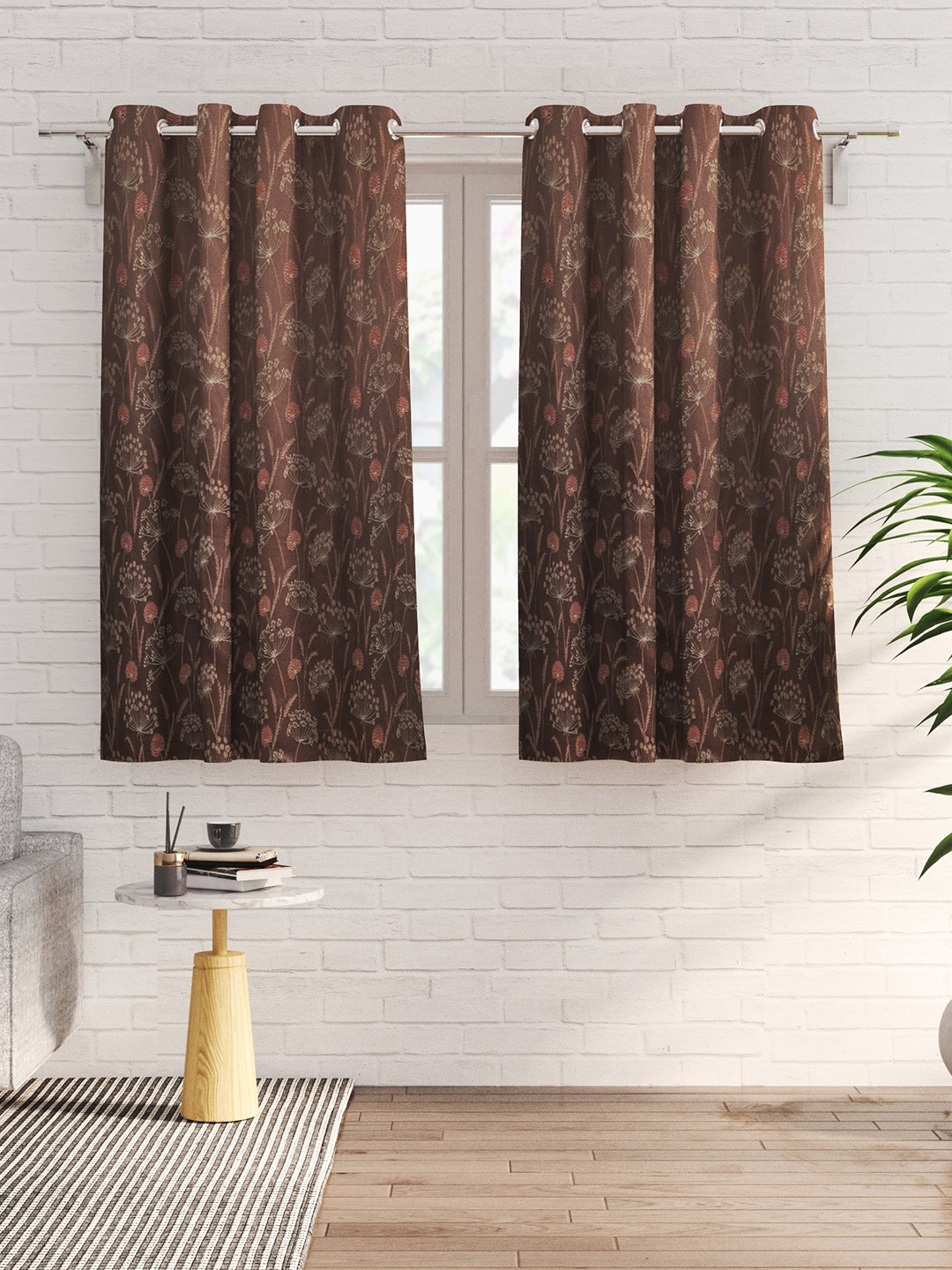 

Home Centre Sketch Brown & Grey 2 Pieces Floral Jacquard Semi-Blackout Window Curtains