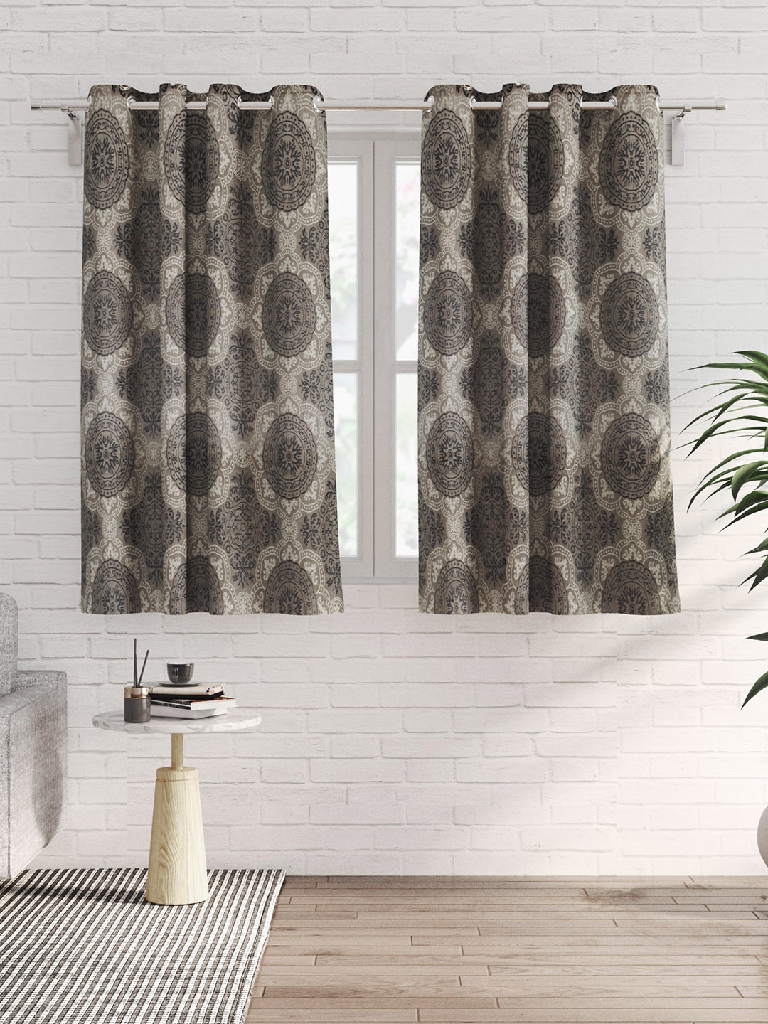 

Home Centre Sketch Grey 2 Pieces Ethnic Motifs Printed Black Out Window Curtains