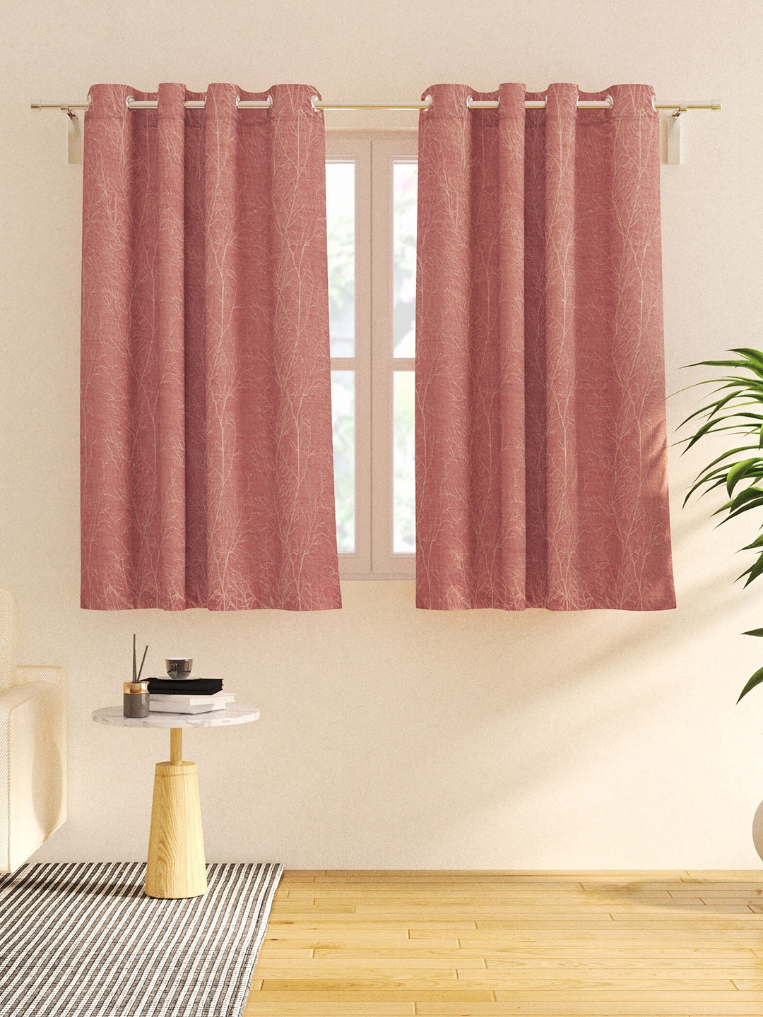 

Home Centre Morris Pink 2 Pieces Abstract Black Out Window Curtains