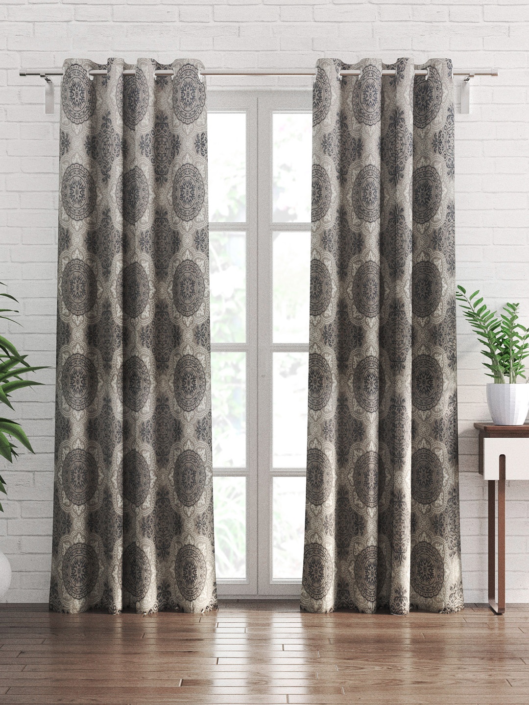 

Home Centre Sketch Grey & White 2 Pieces Ethnic Motifs Black Out Door Curtains