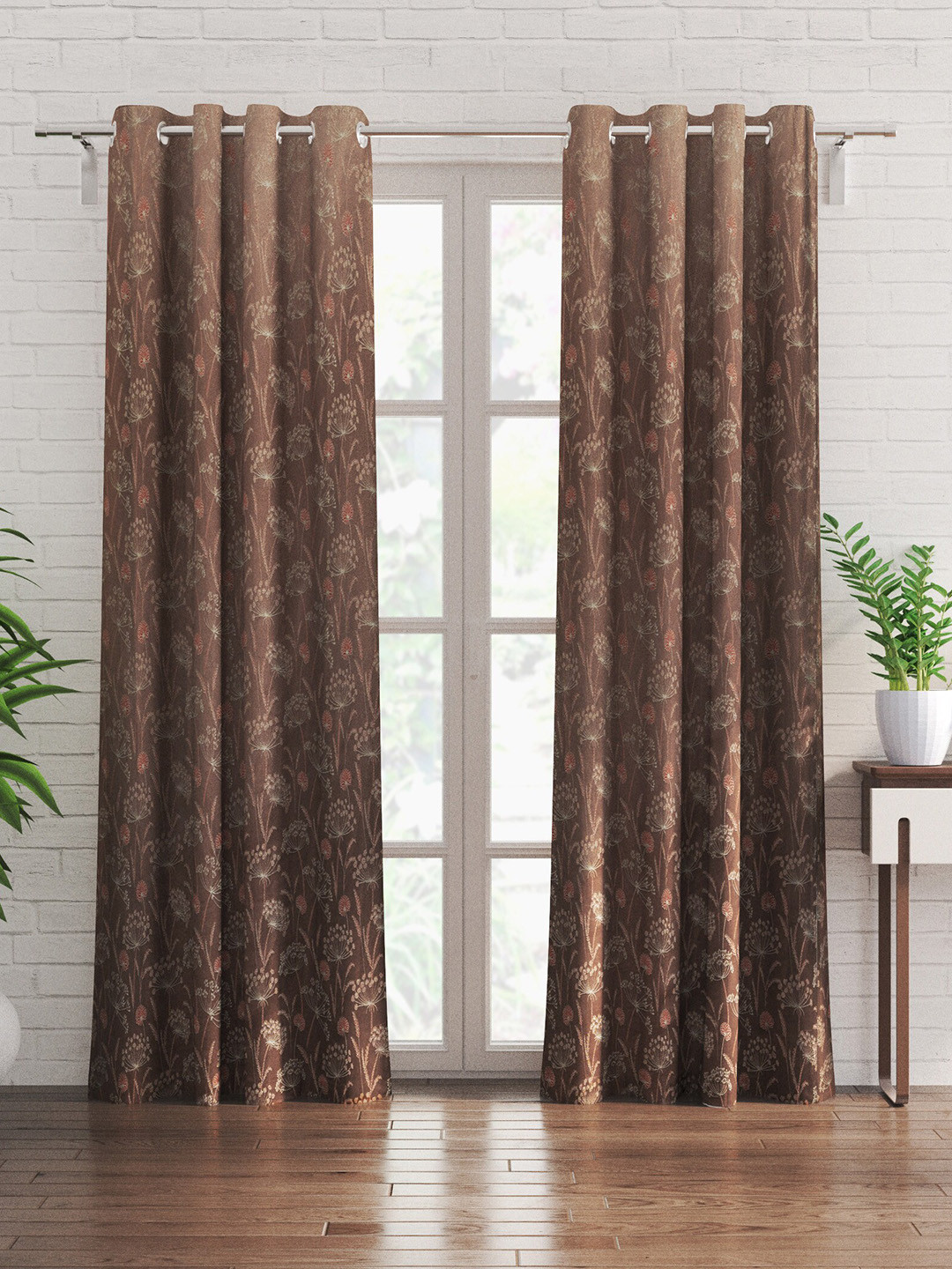 

Home Centre Sketch Brown & Green 2 Pieces Floral Black Out Door Curtains