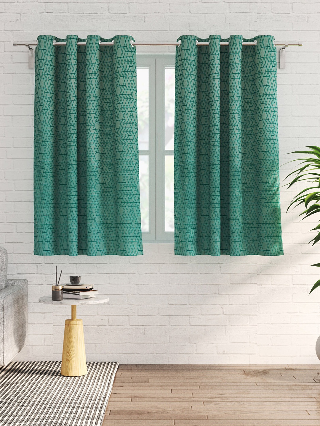 

Home Centre Sketch Teal 2 Pieces Geometric Printed Black Out Window Curtains