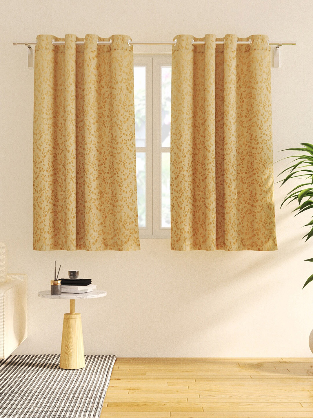 

Home Centre Morris Beige & Brown 2 Pieces Floral Black Out Window Curtains