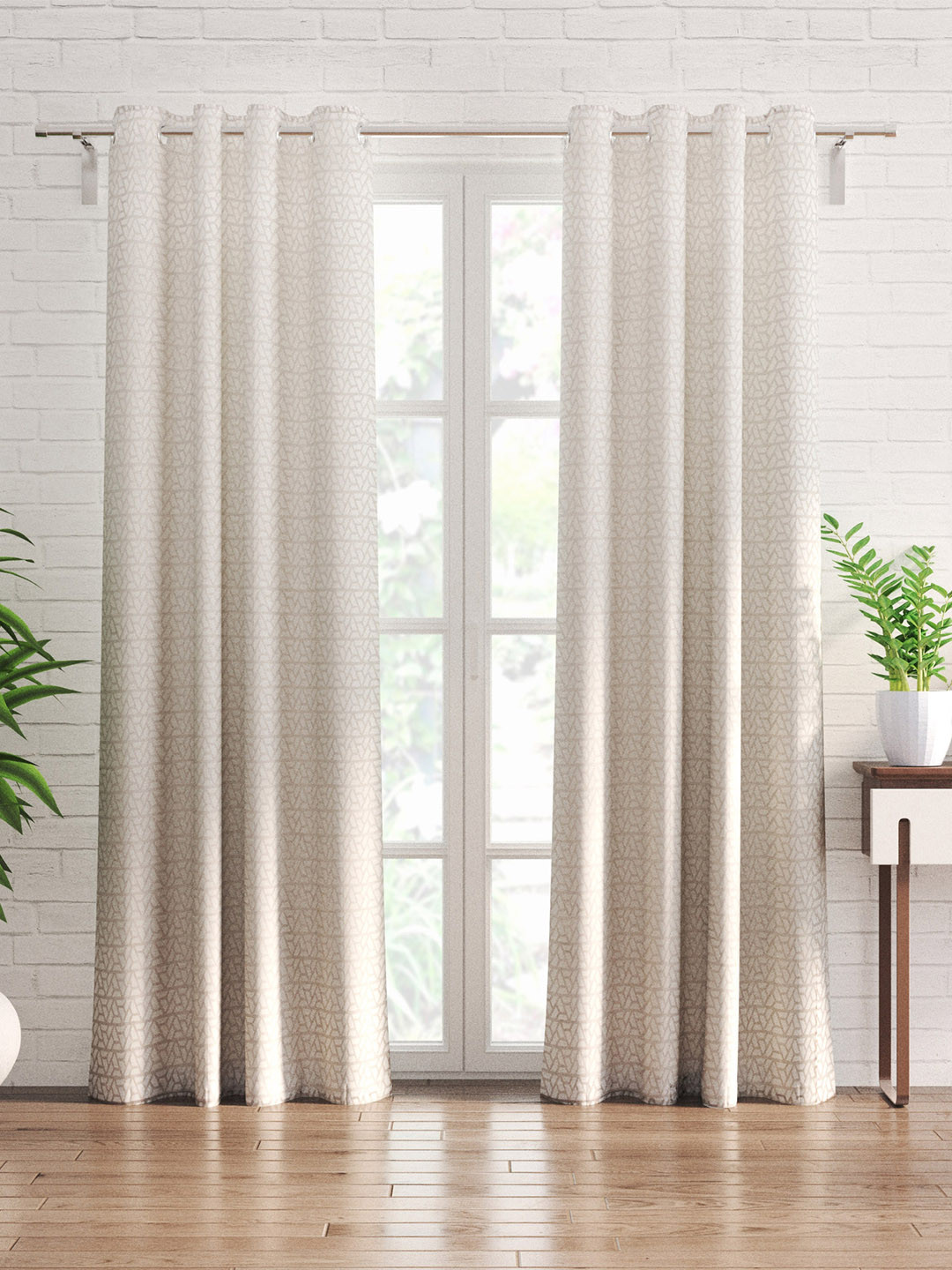 

Home Centre Crystal White & Grey 2 Pieces Geometric Blackout Door Curtains
