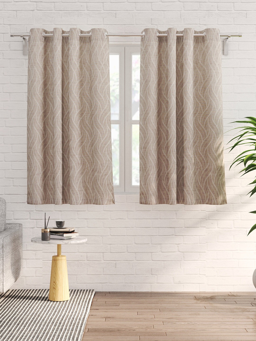 

Home Centre Morris Beige & White 2 Pieces Abstract Black Out Window Curtains