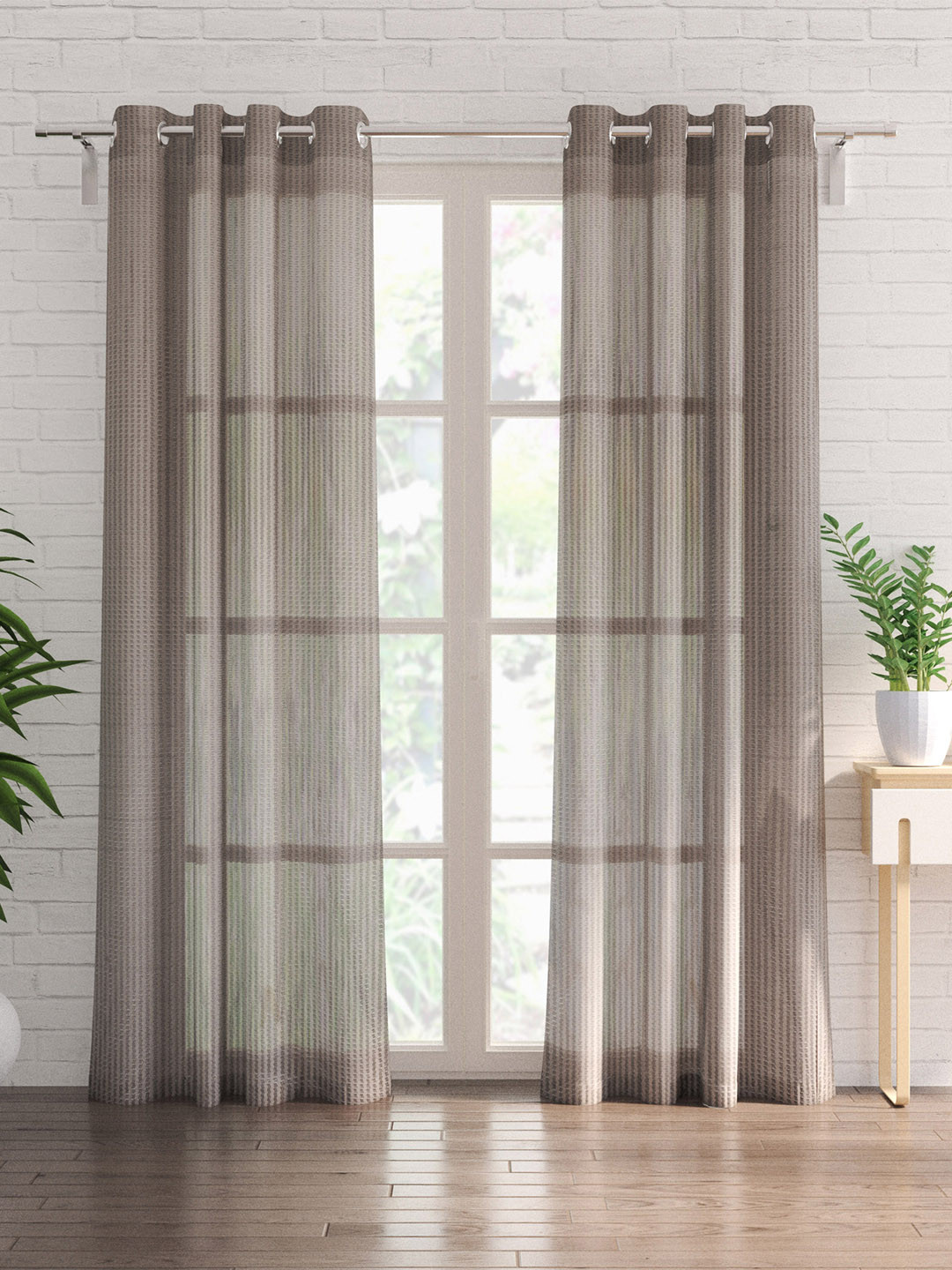 

Home Centre Pacific Venice Grey & Beige 2 Pieces Geometric Black Out Door Curtains
