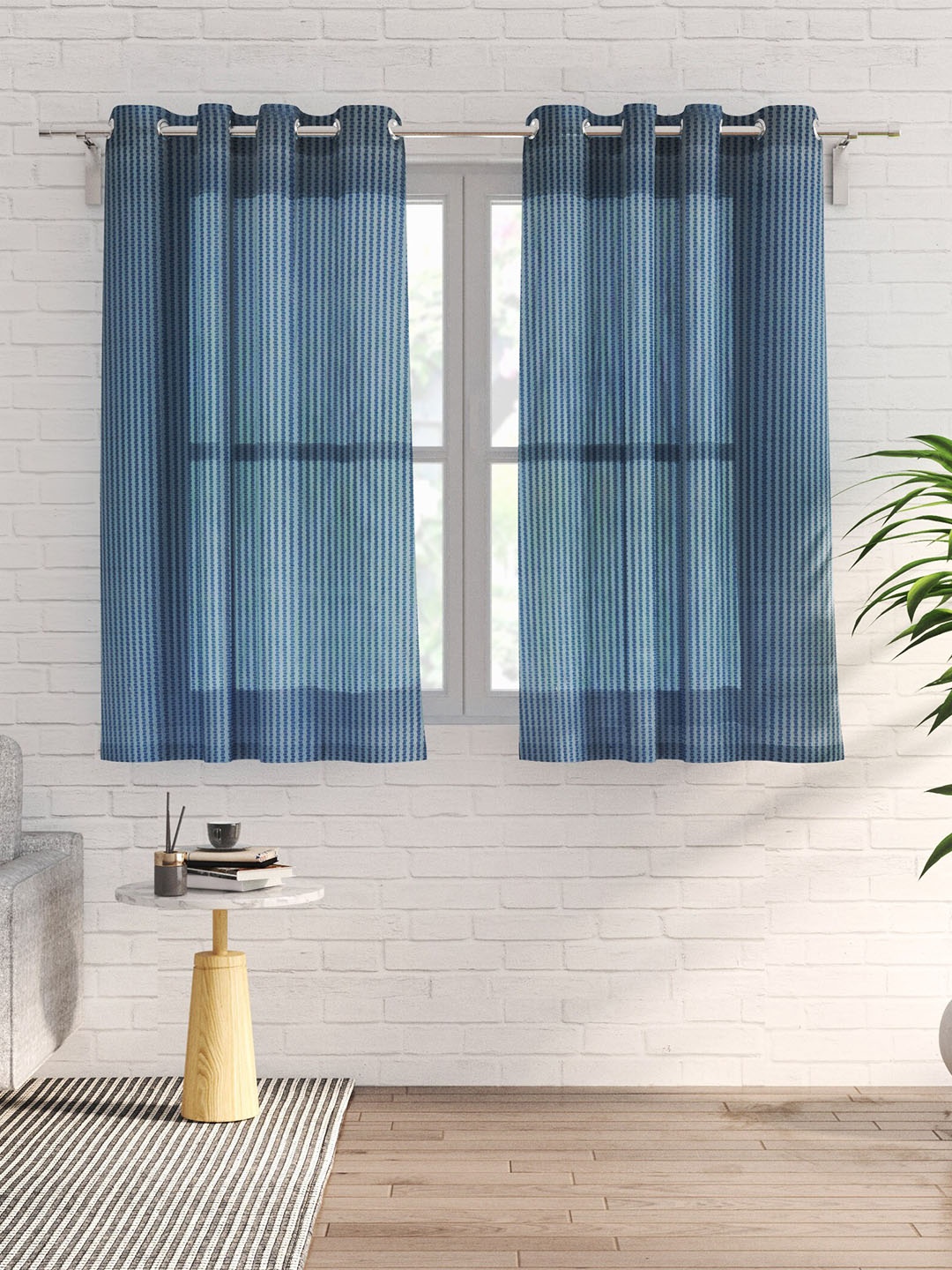 

Home Centre Pacific-Venice Blue 2 Pieces Abstract Sheer Window Curtains