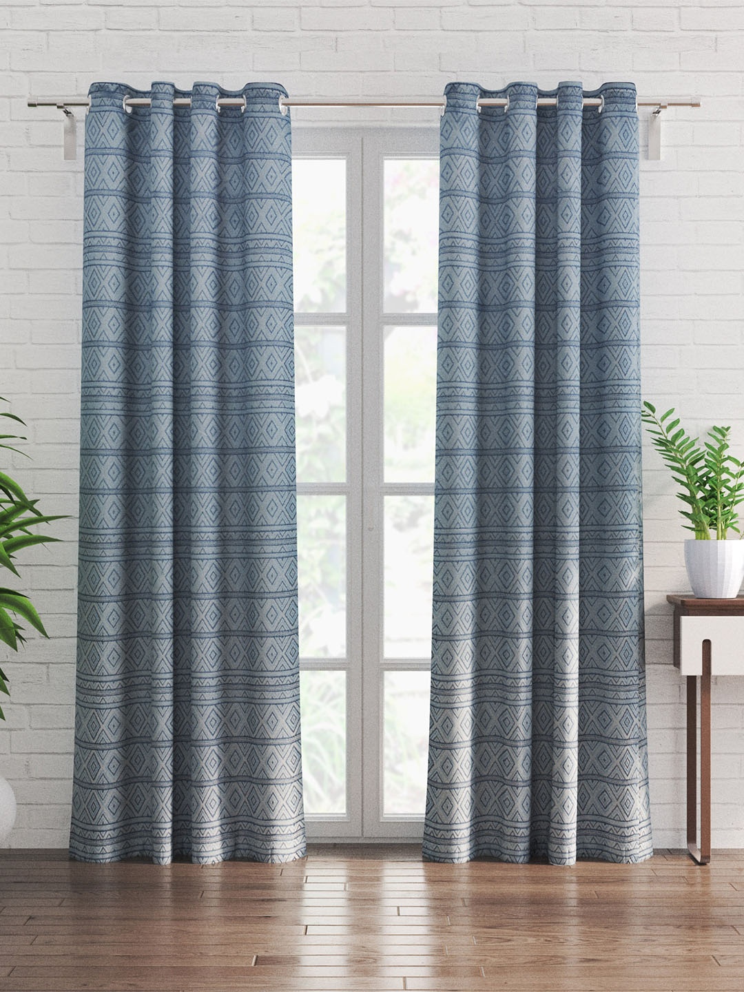 

Home Centre Sketch Blue 2 Pieces Geomteric Black Out Door Curtains